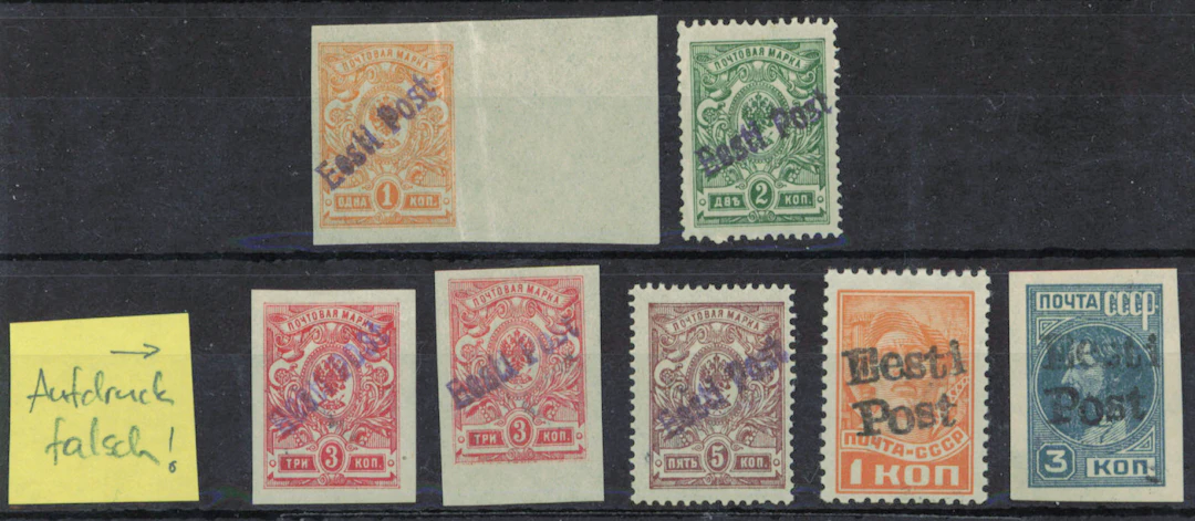 1919 Tallinn local issue 1 kopek and 2 kopek with ”Eesti Post” overprint