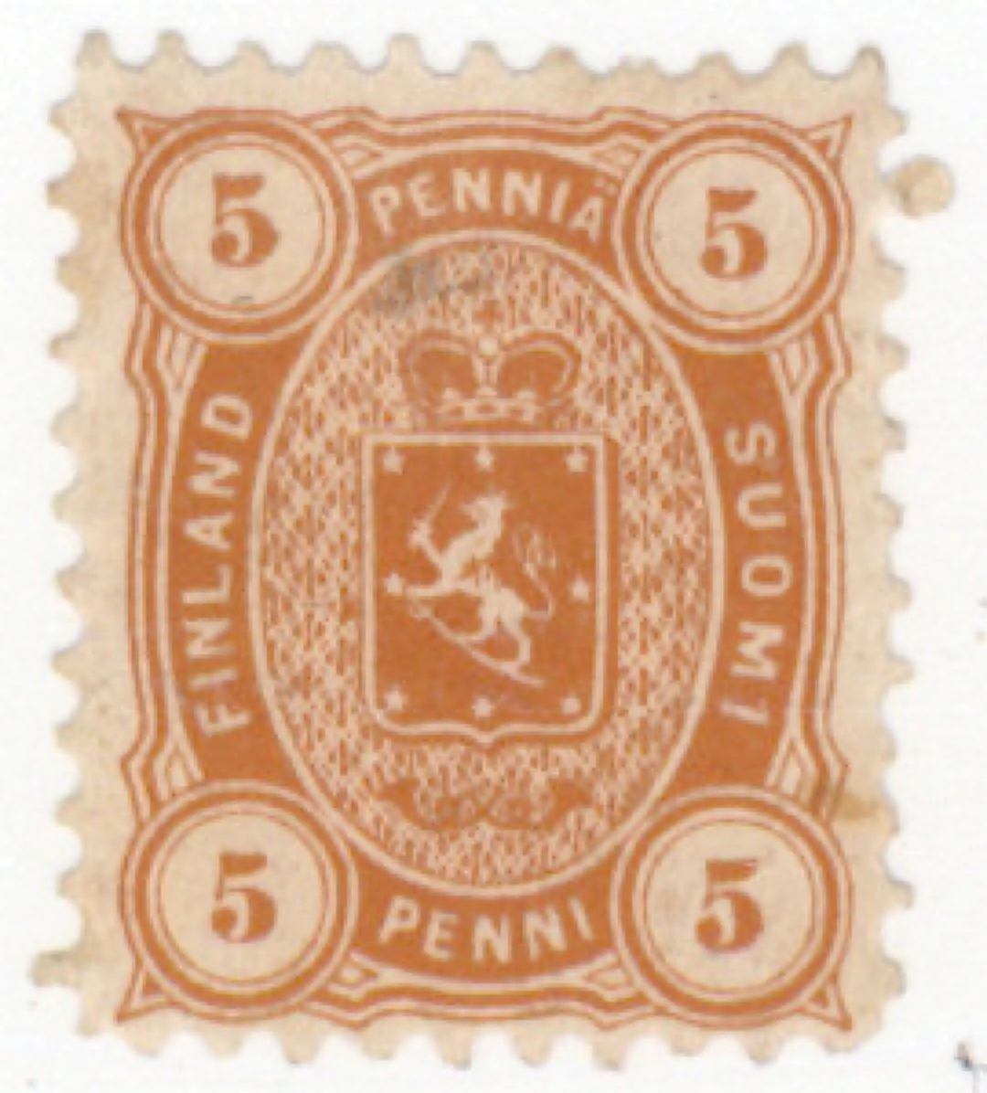 5 penni reddish orange, thin paper, very fine mint ** stamp, on the