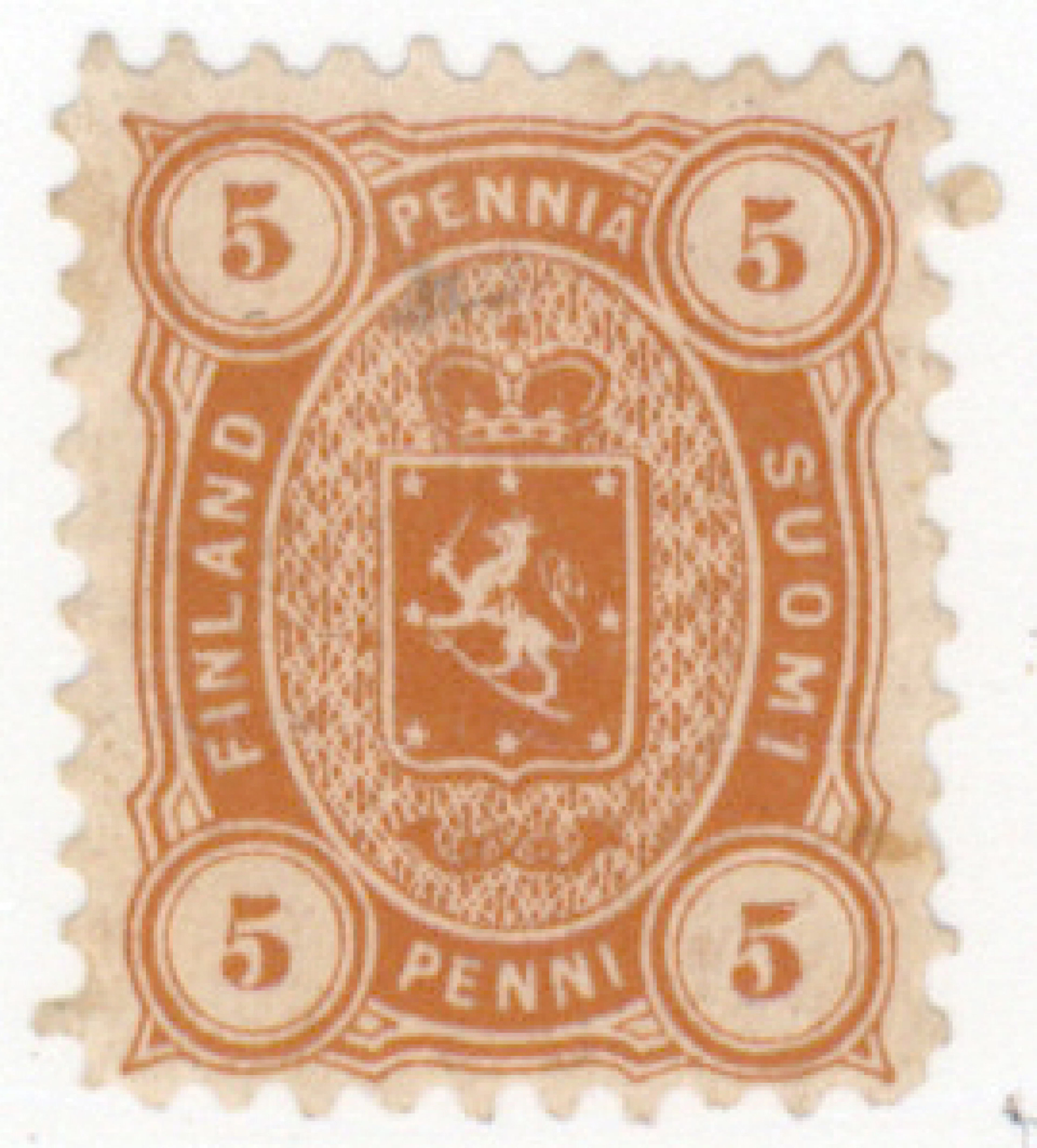 5 penni reddish orange, thin paper, very fine mint ** stamp, on the