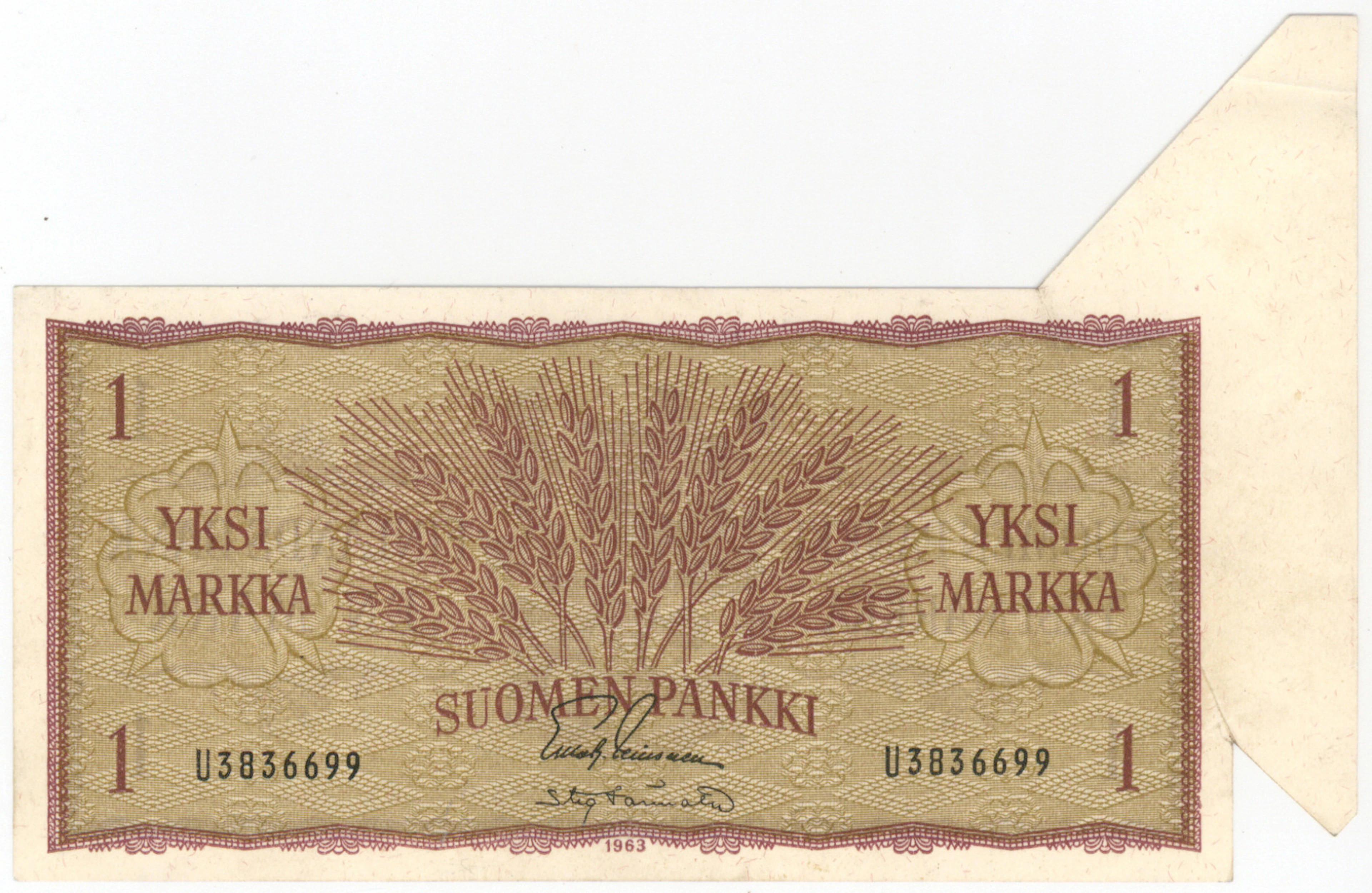 1963 1 markka with a cutting error! Fine variety!