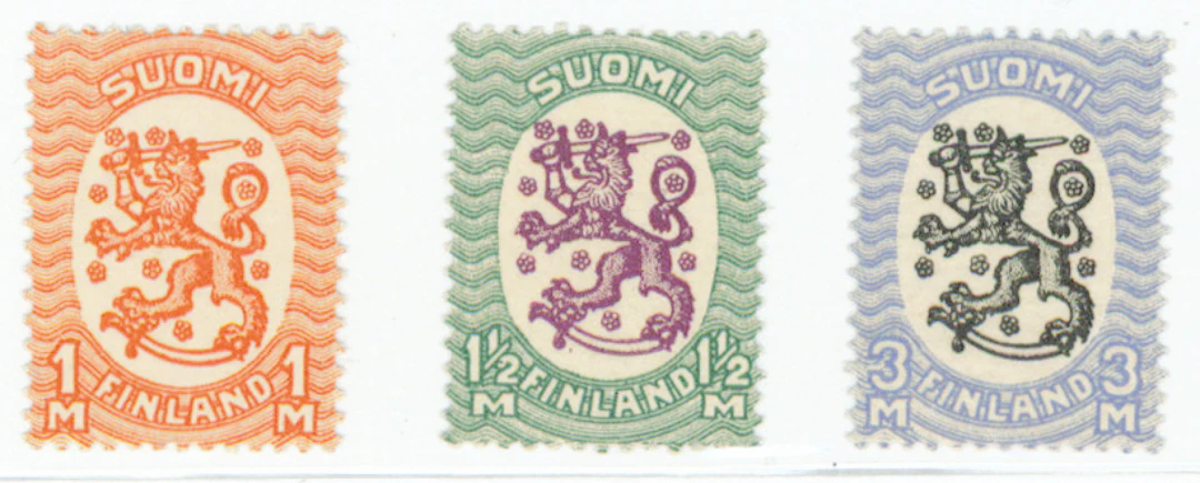 1 markka BW3, 1½ markka BW3 and 3 markka BW3 very fine mint ** stamps