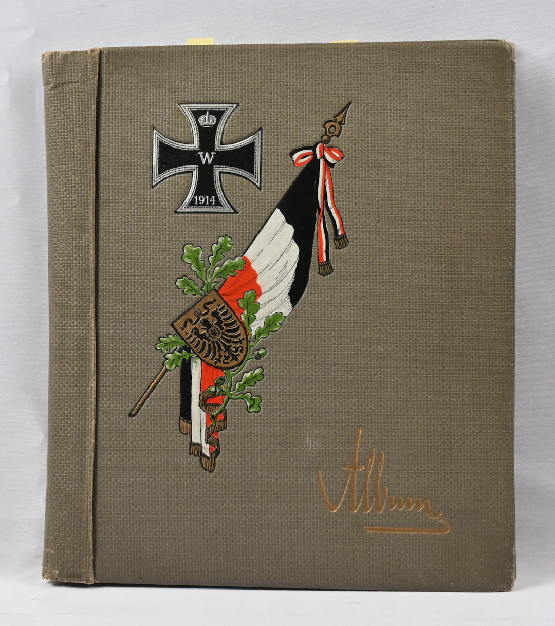 World War I era postcard album containing 45 postcards with war themes.