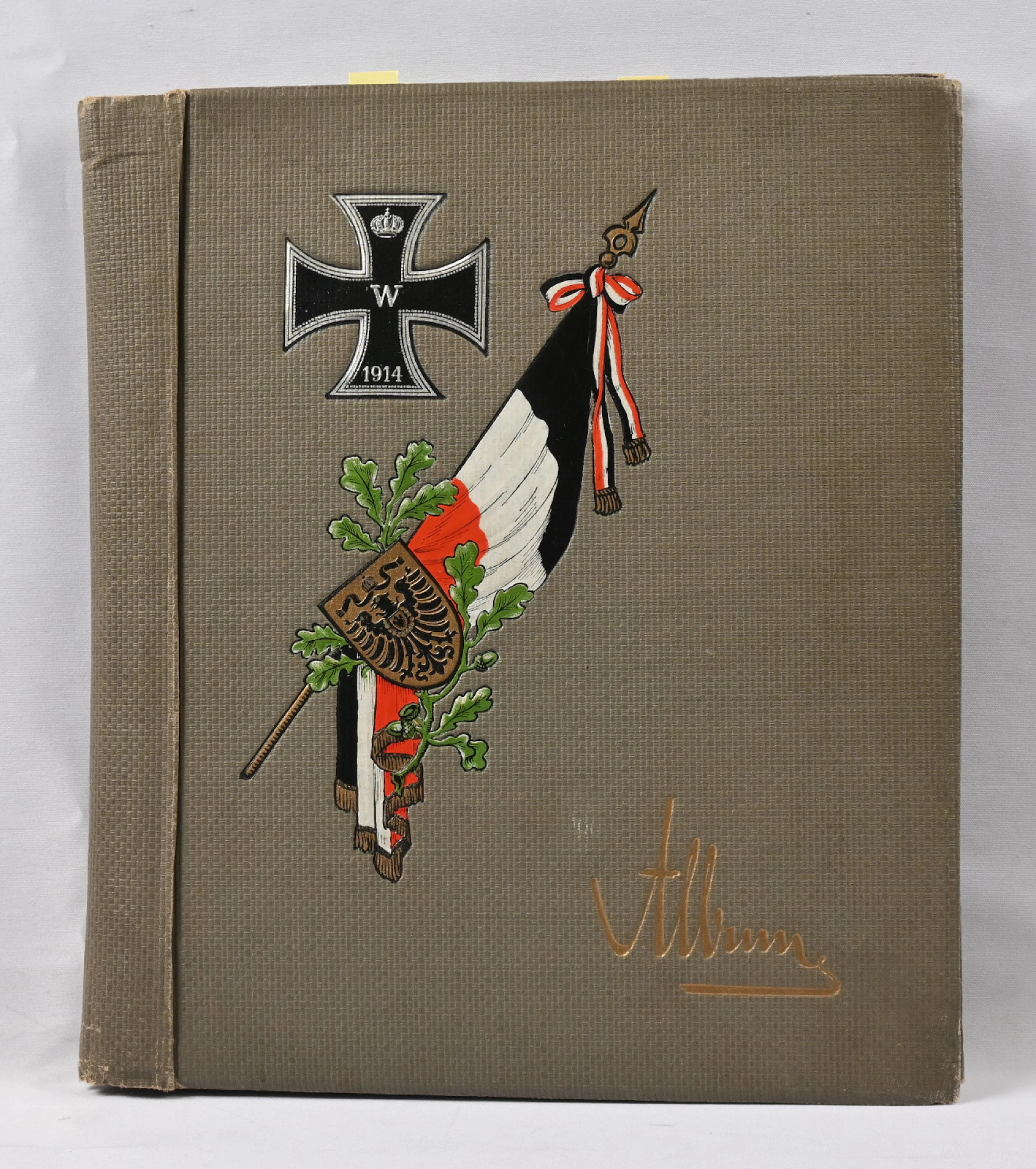 World War I era postcard album containing 45 postcards with war themes.