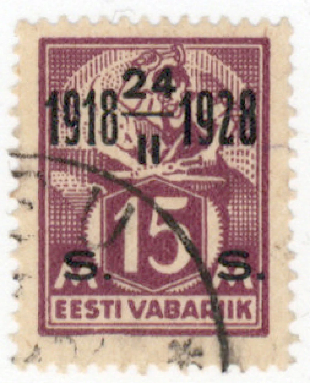 1928 Overprints 15 senti Mi 71, used stamp, rare THIN PAPER.
