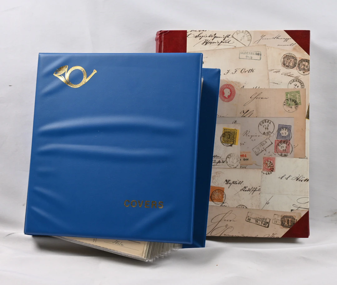 Christmas seal labels on postal items, selection in an album starting