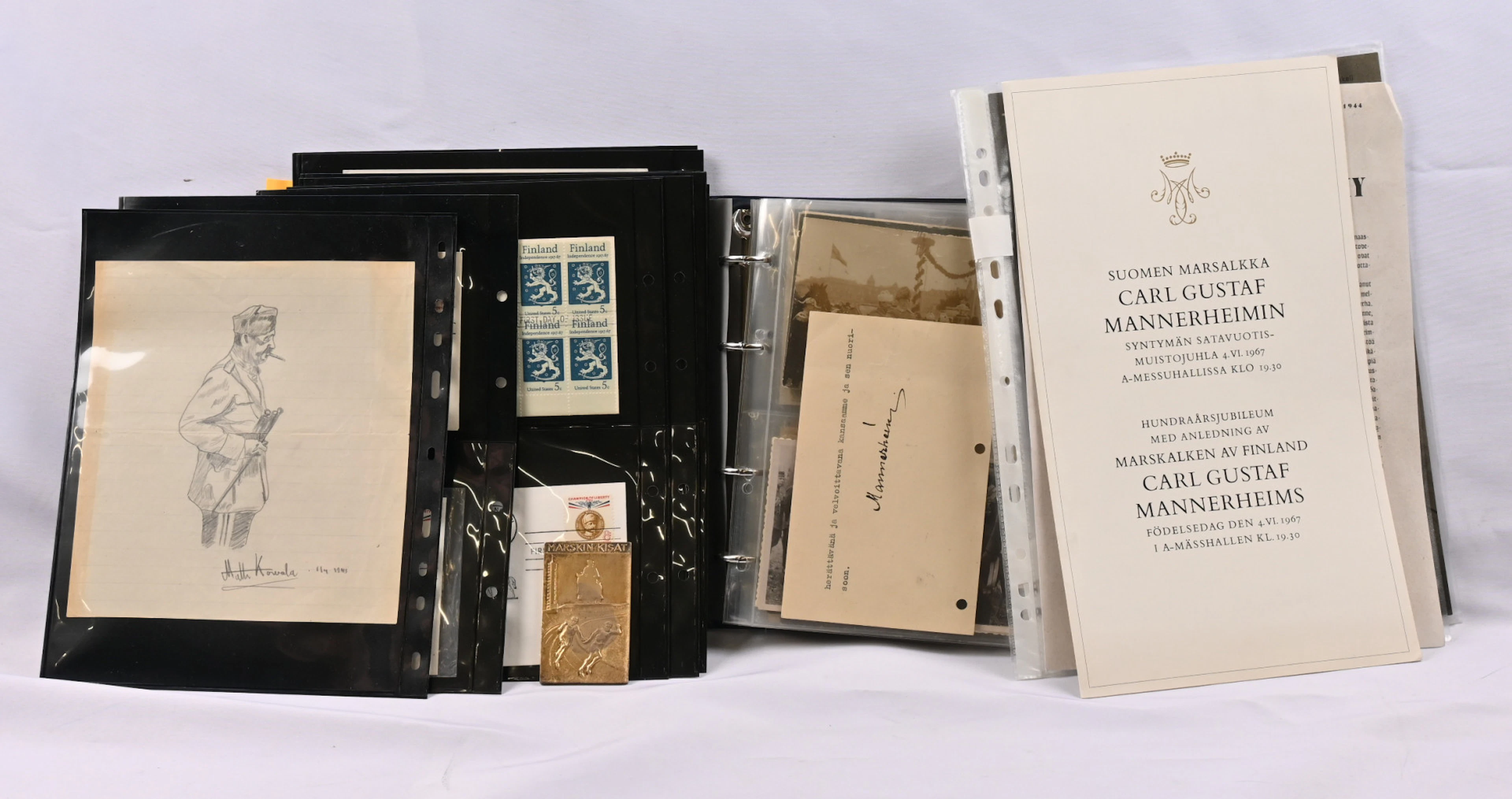 Mannerheim, interesting material of postcards, first day covers (mainly