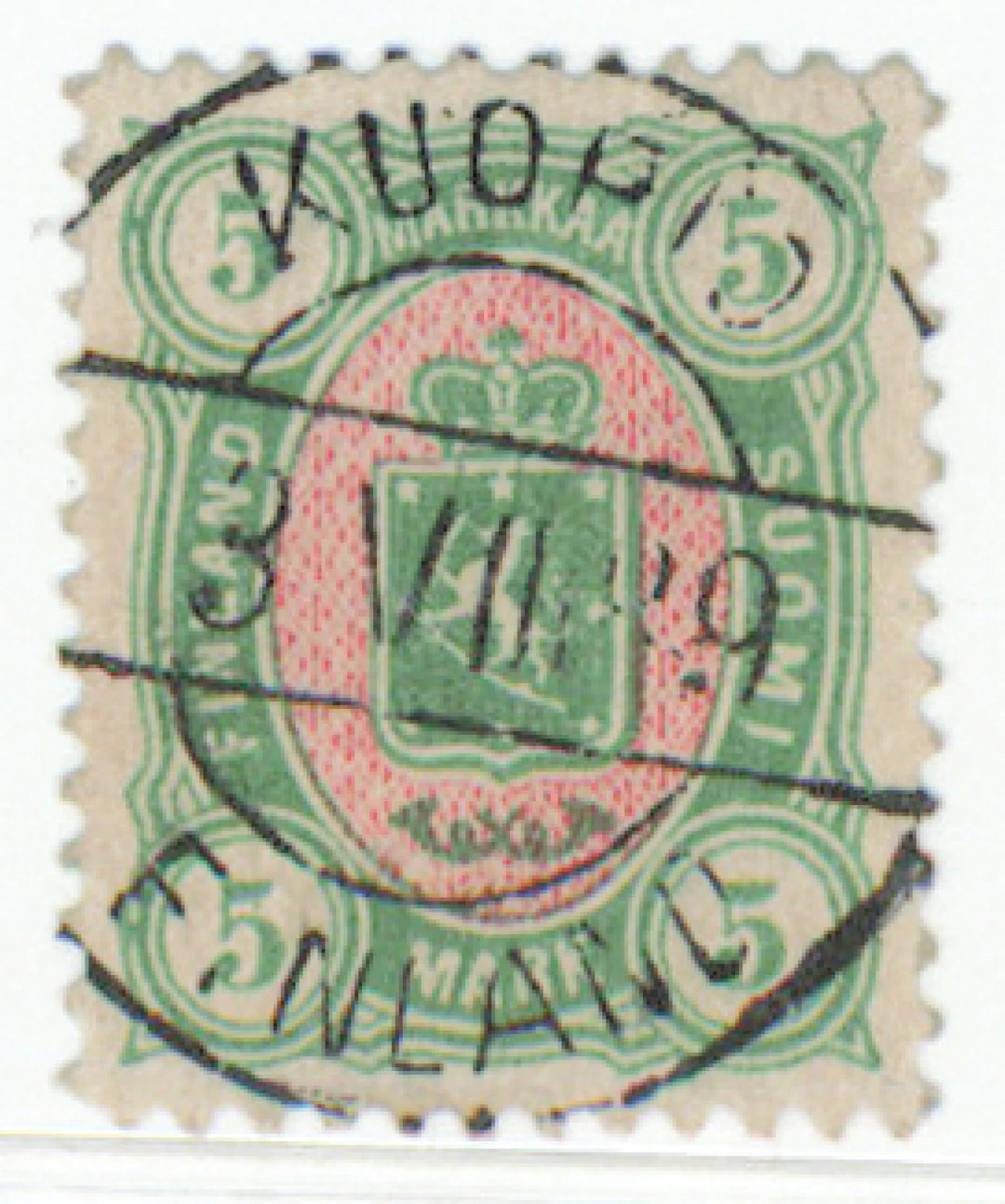 5 markkaa very fine used Kuopio 1889.