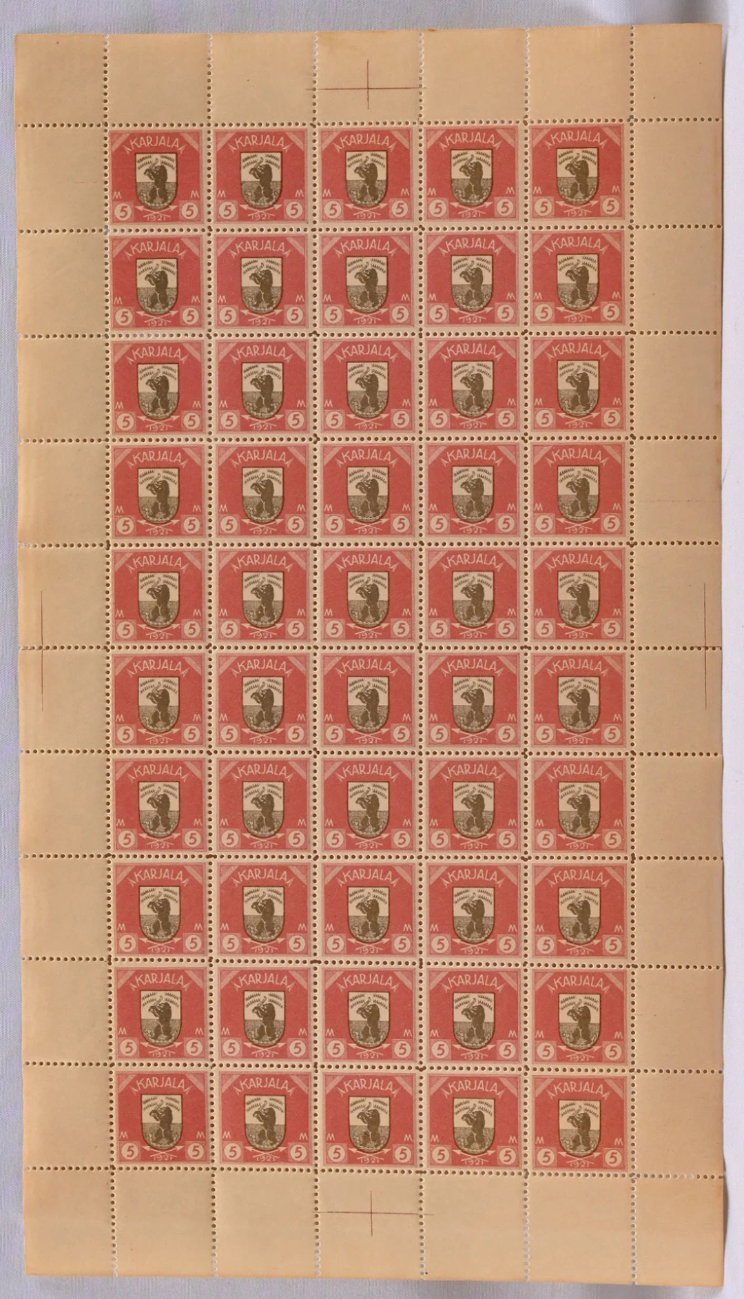 5 markka fine COMPLETE SHEET of 50 stamps, very fine mint **