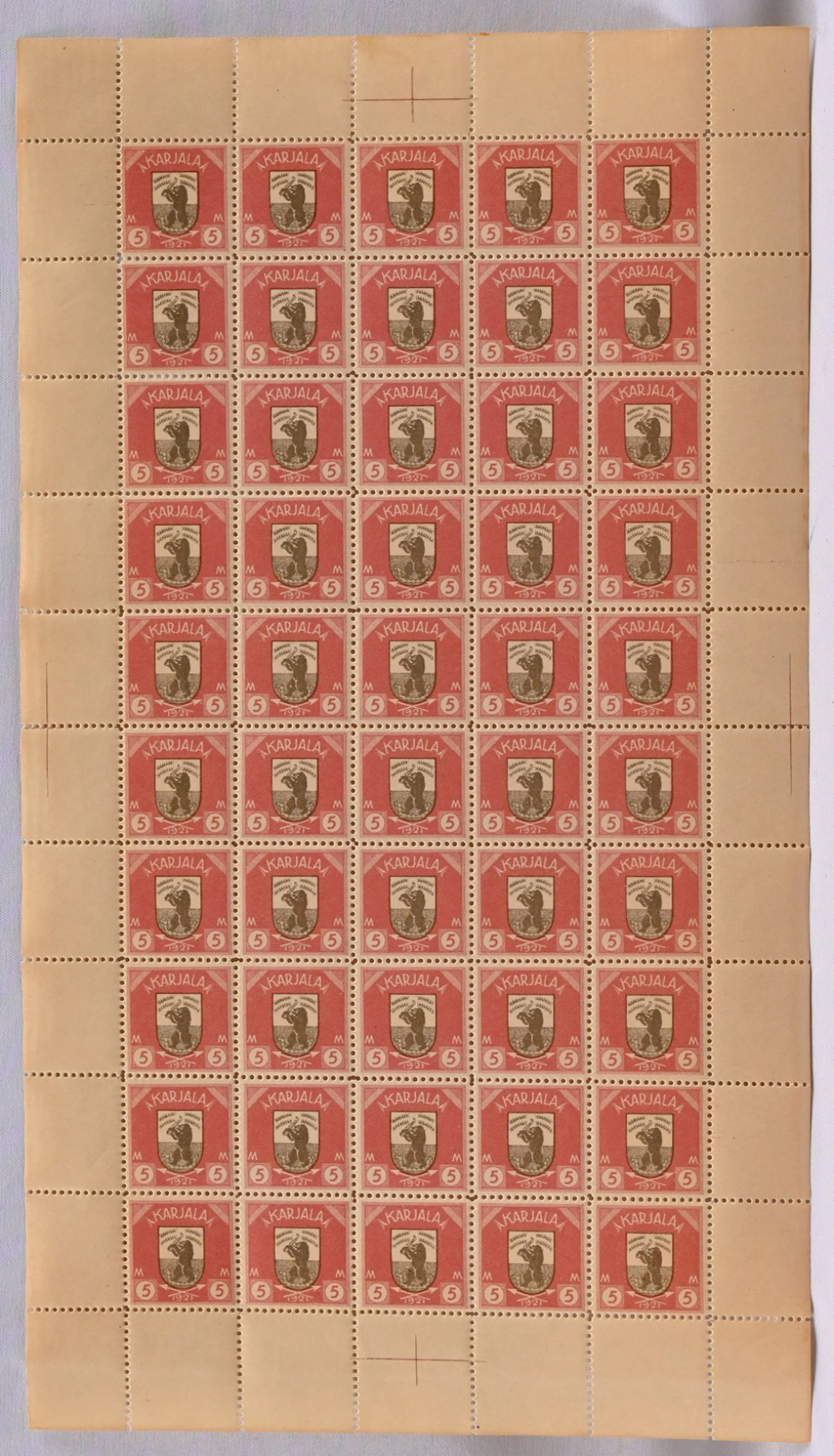 5 markka fine COMPLETE SHEET of 50 stamps, very fine mint **