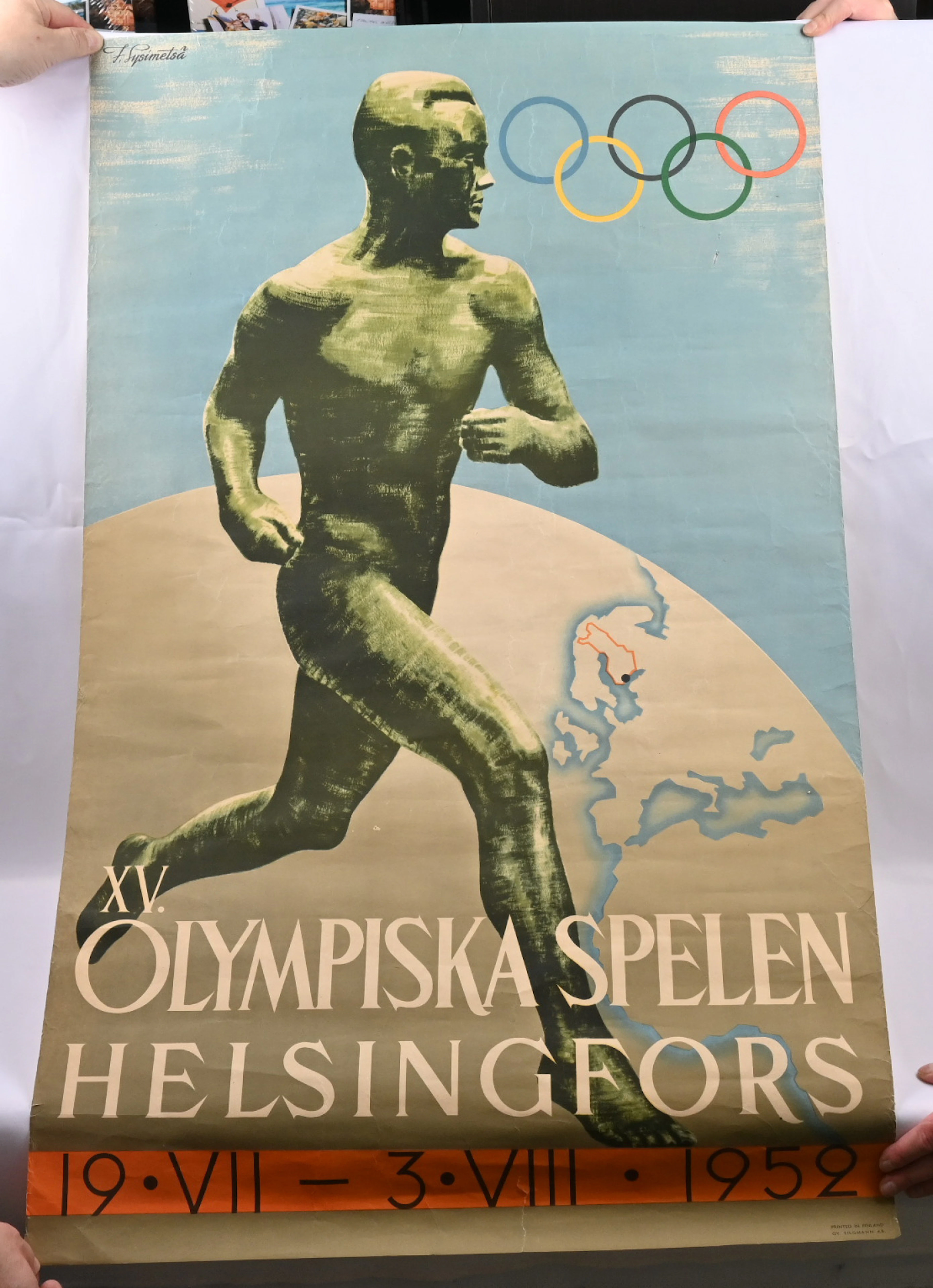 1952 Helsinki, advertising poster in Swedish, size approximately 60