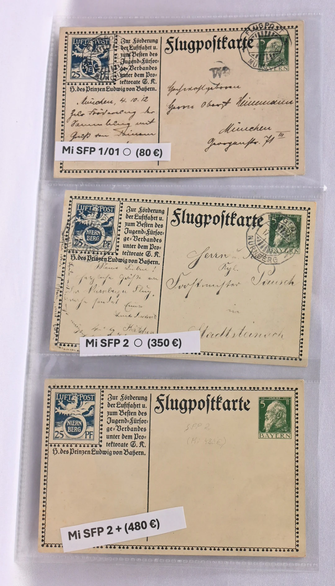 Bavaria, three airmail stationery cards, Michel 900€.