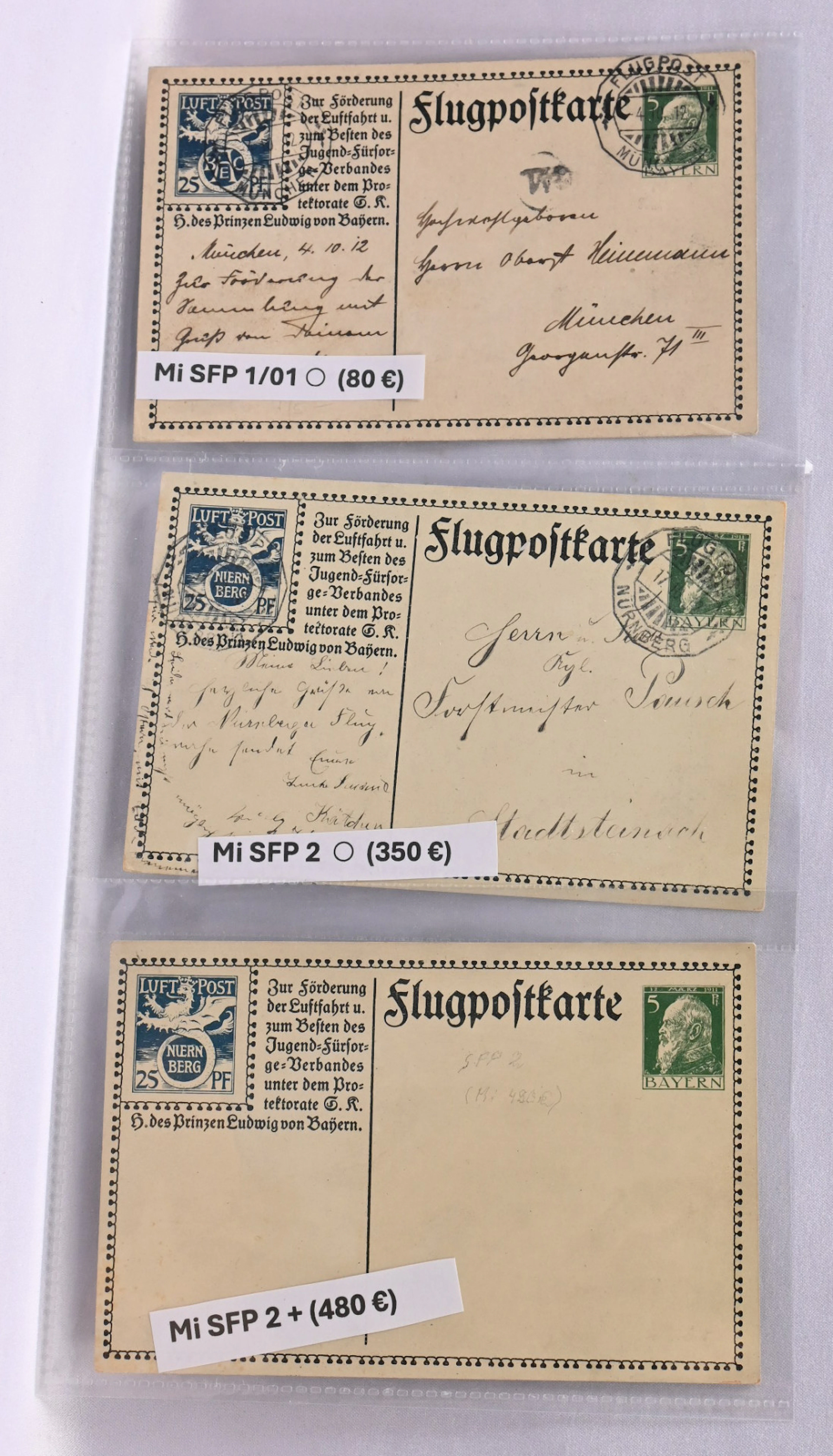 Bavaria, three airmail stationery cards, Michel 900€.