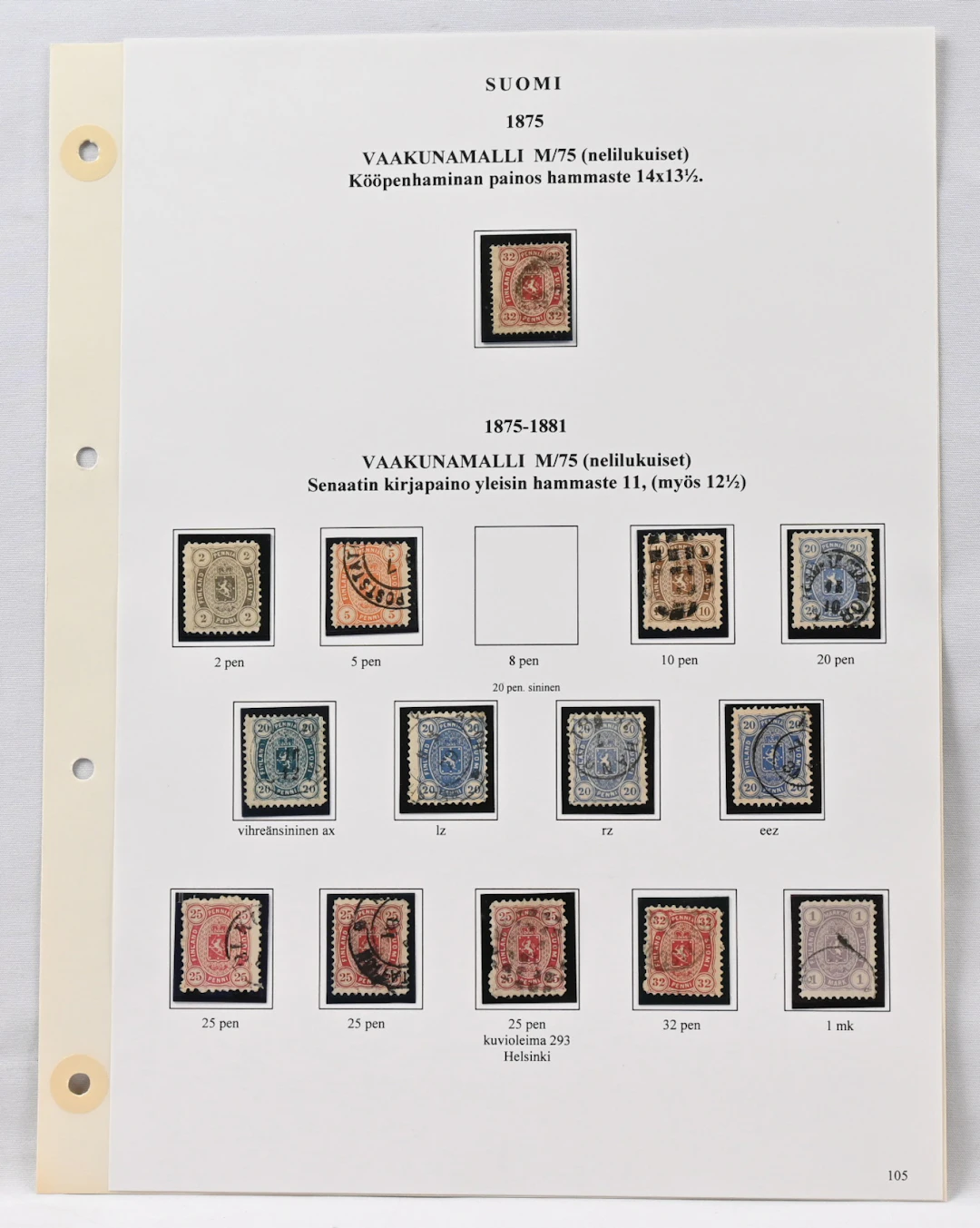 1875 - 1882 collection of stamps mounted on five pages and a few postal