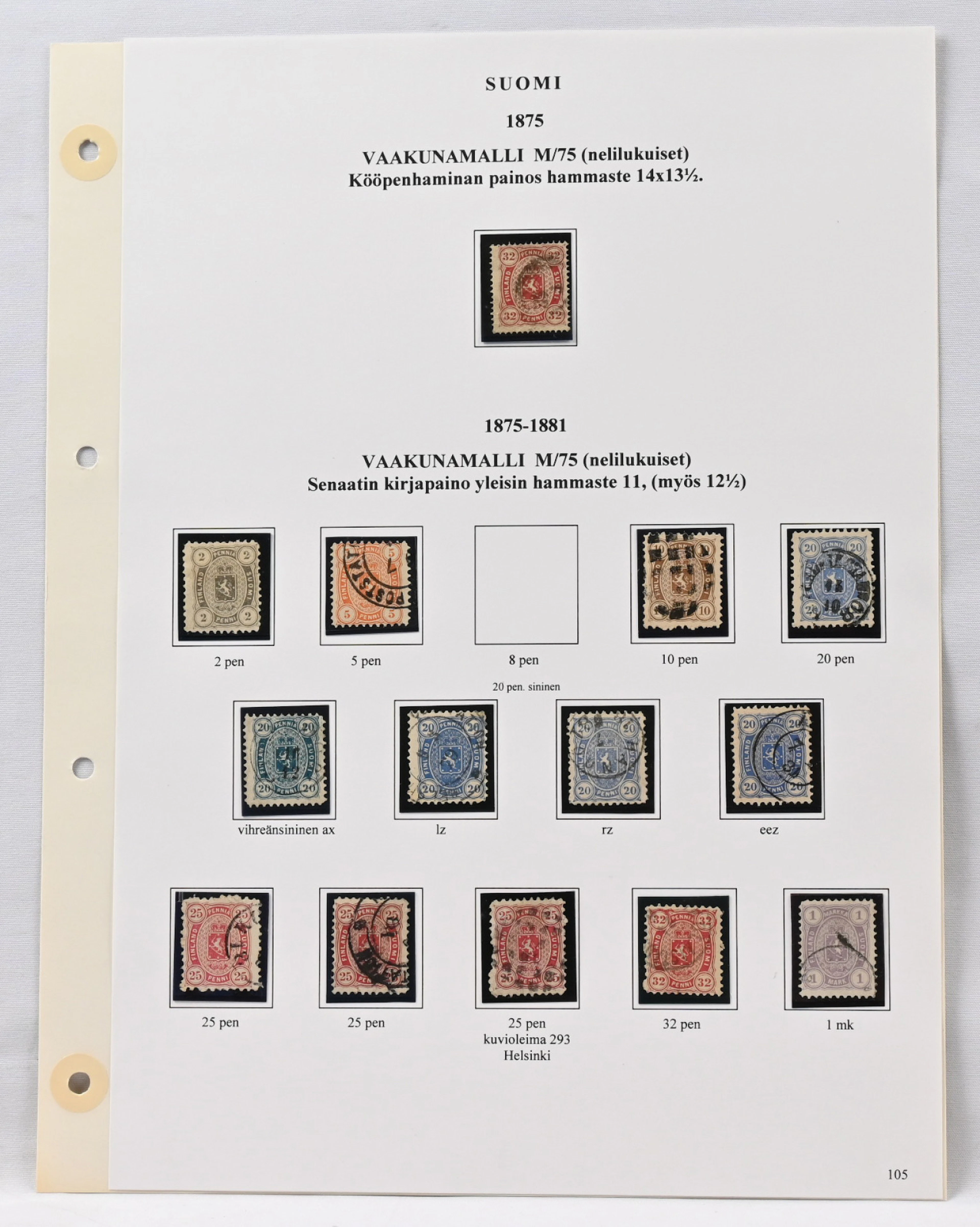 1875 - 1882 collection of stamps mounted on five pages and a few postal
