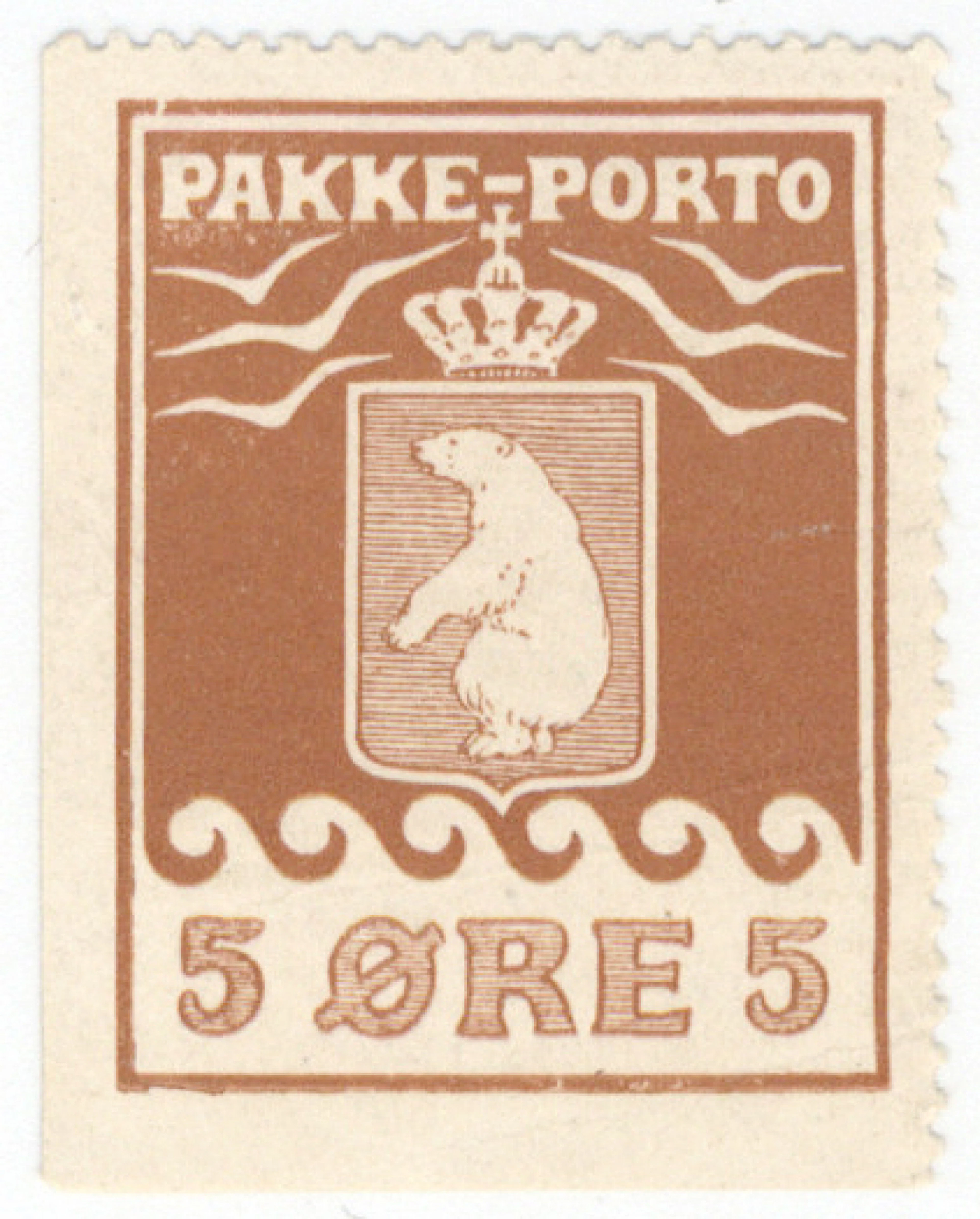 5 öre brown, 2nd printing F P2IID. Imperforate from left and bottom