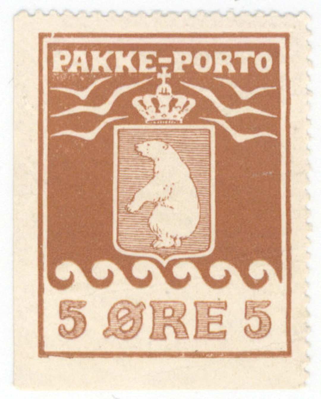 5 öre brown, 2nd printing F P2IID. Imperforate from left and bottom