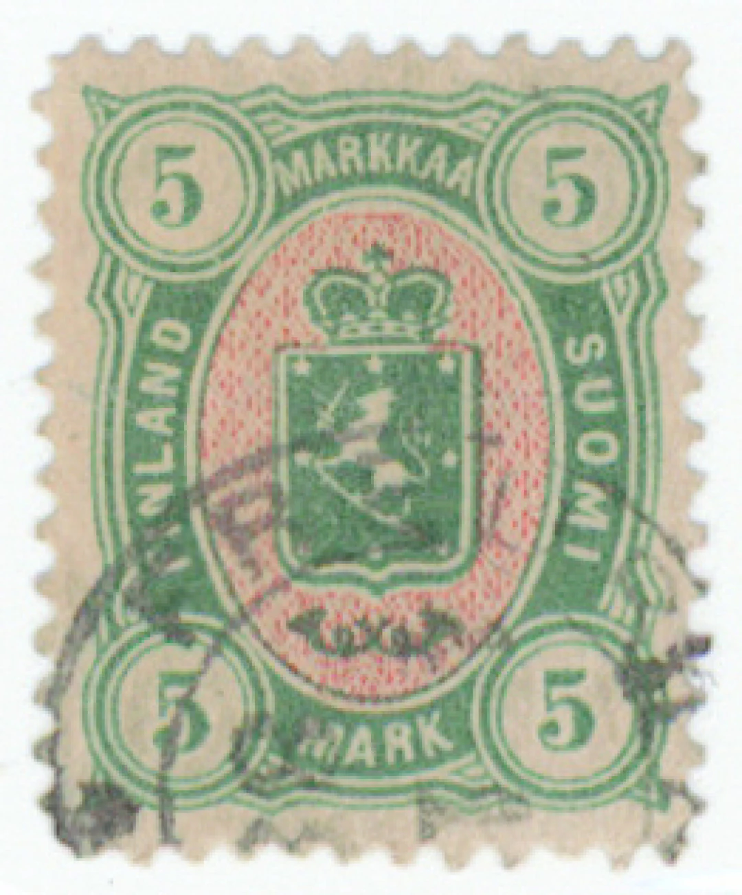 5 markka fine used. One slightly rounded corner (L. 25)
