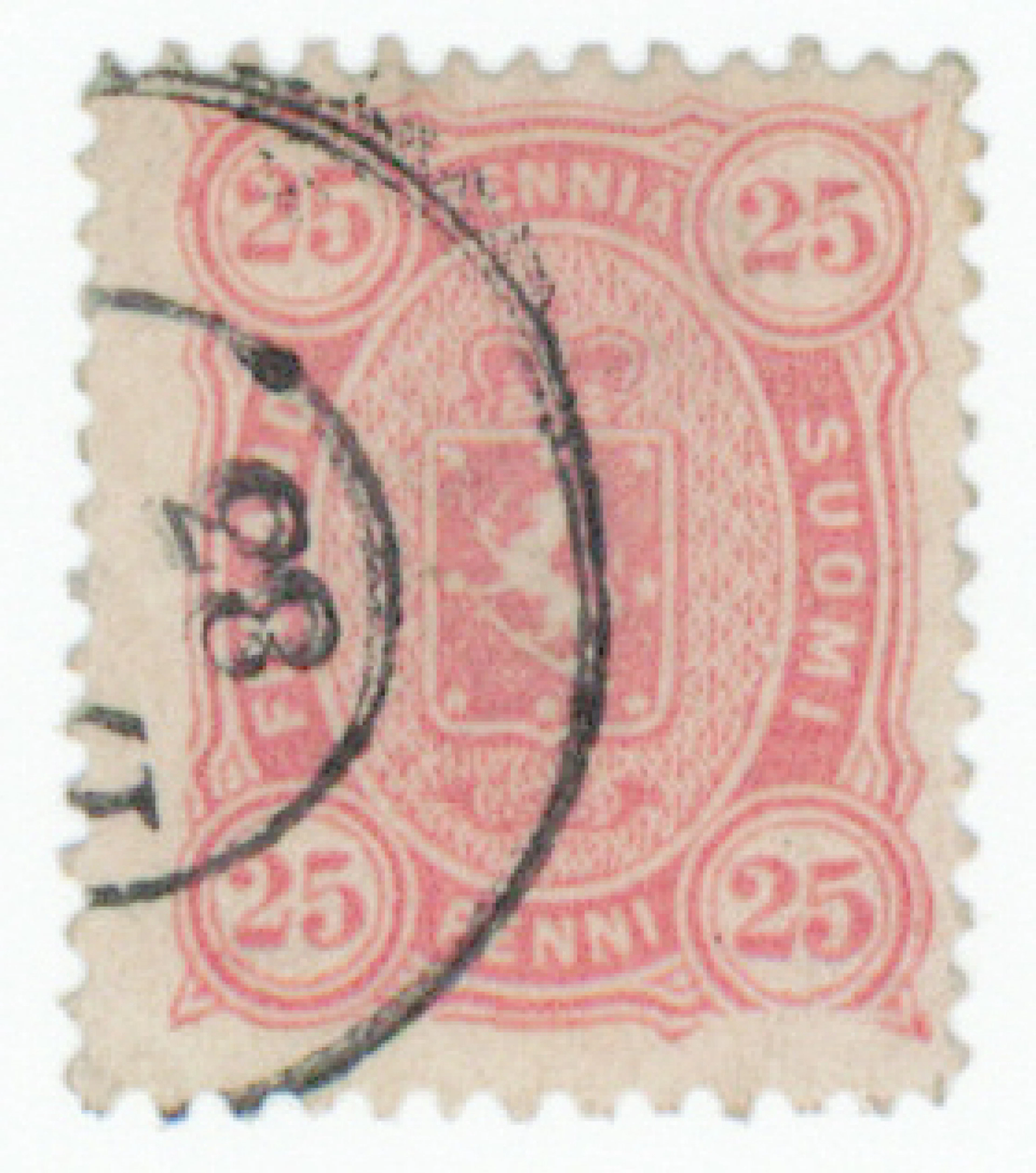 25 penni dull aniline-red, thin paper. Neat used. (L. 19LBcx).