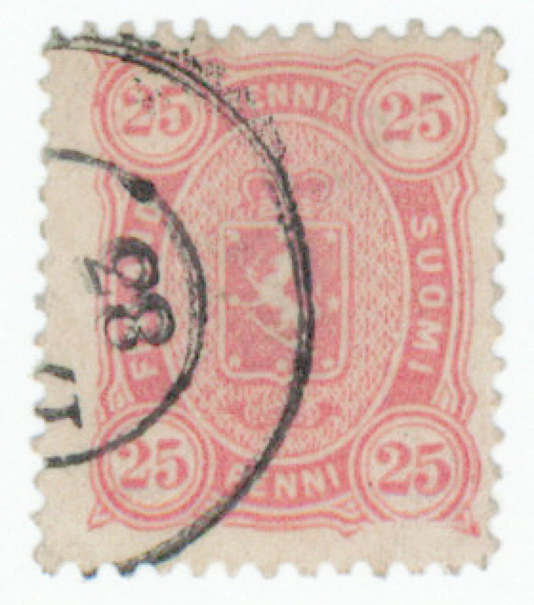 25 penni dull aniline-red, thin paper. Neat used. (L. 19LBcx).
