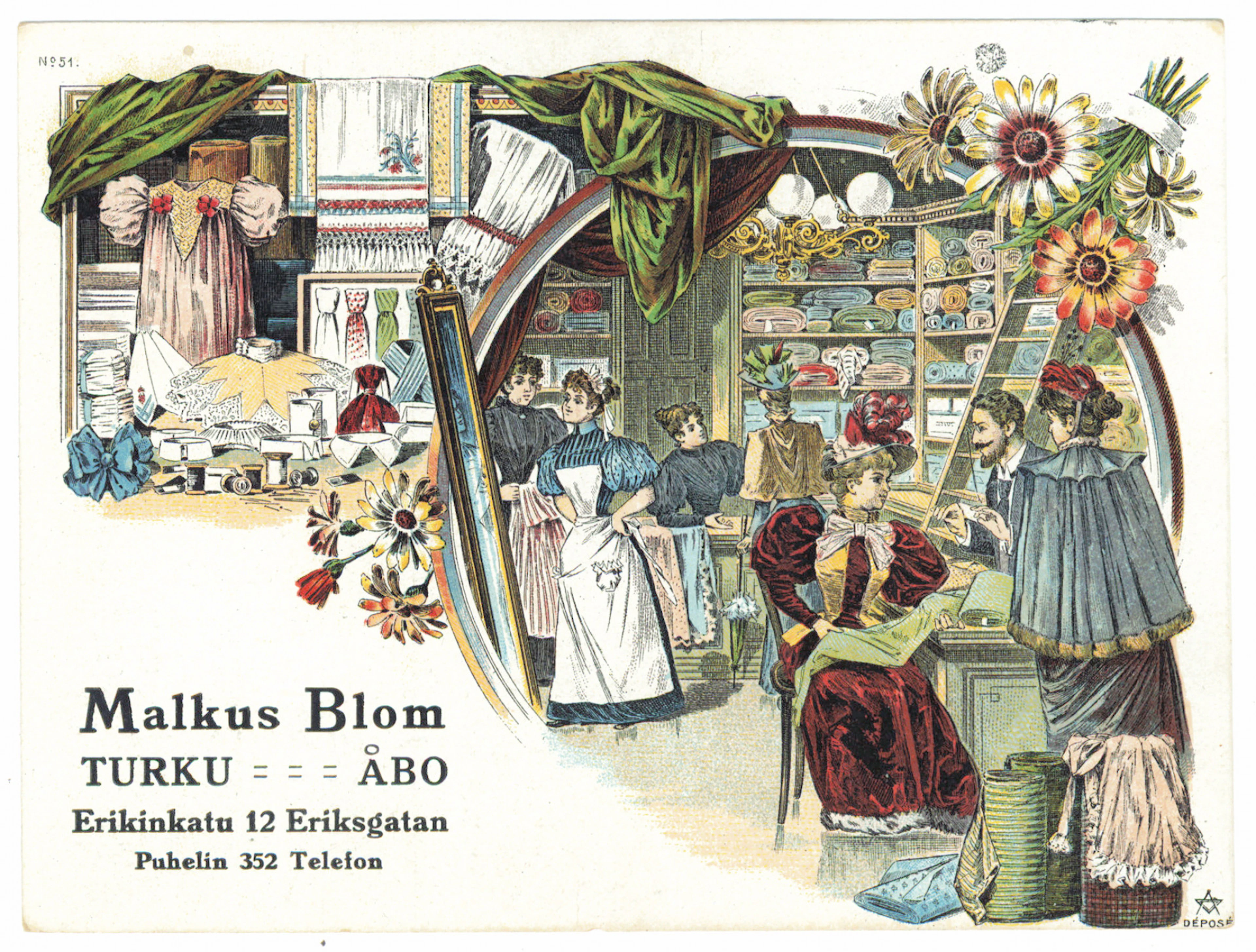 Malkus Blom, Turku, advertising card.