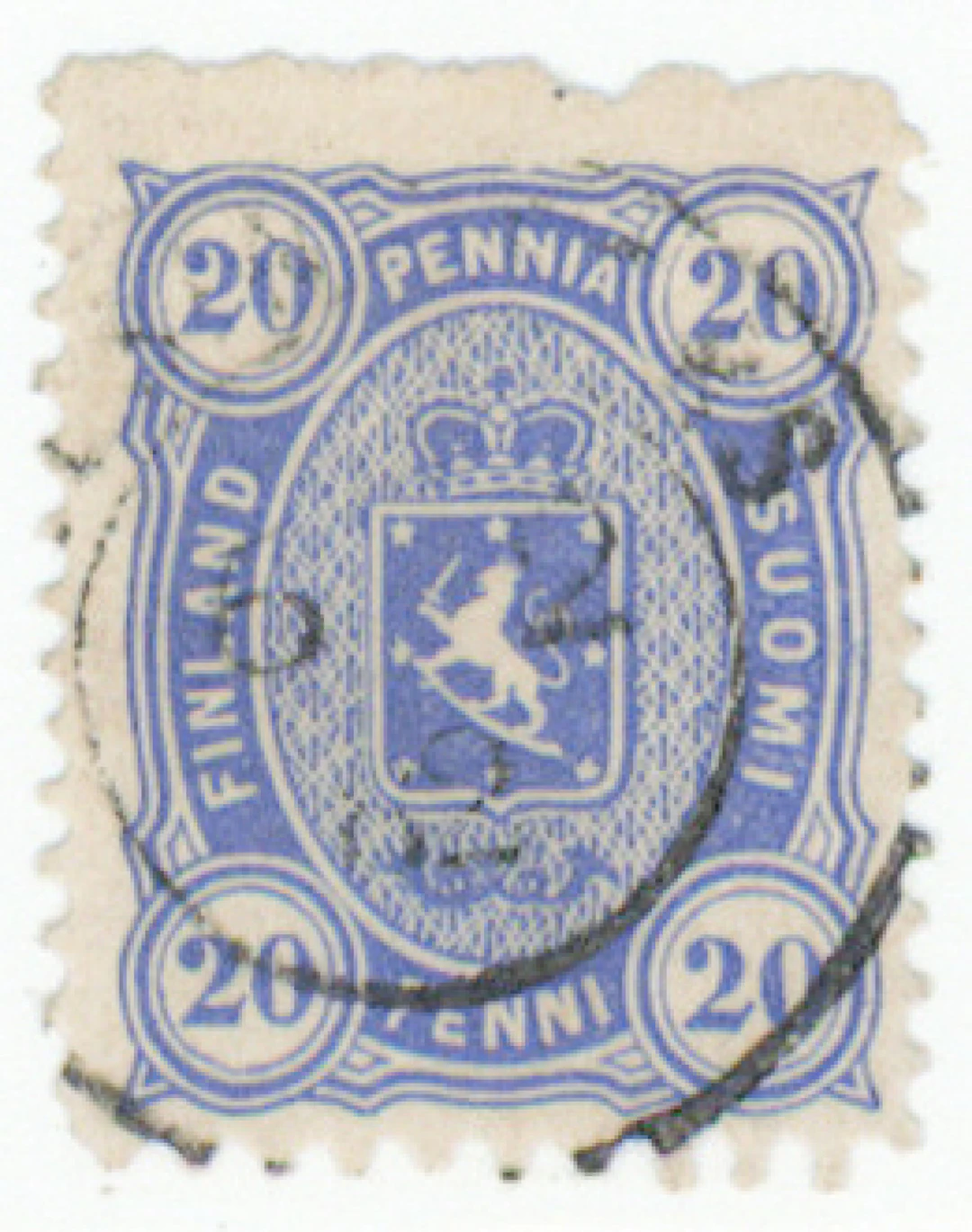 20 penni AB mixed perforation, IMPERFORATE at top! Beautiful Helsingfors