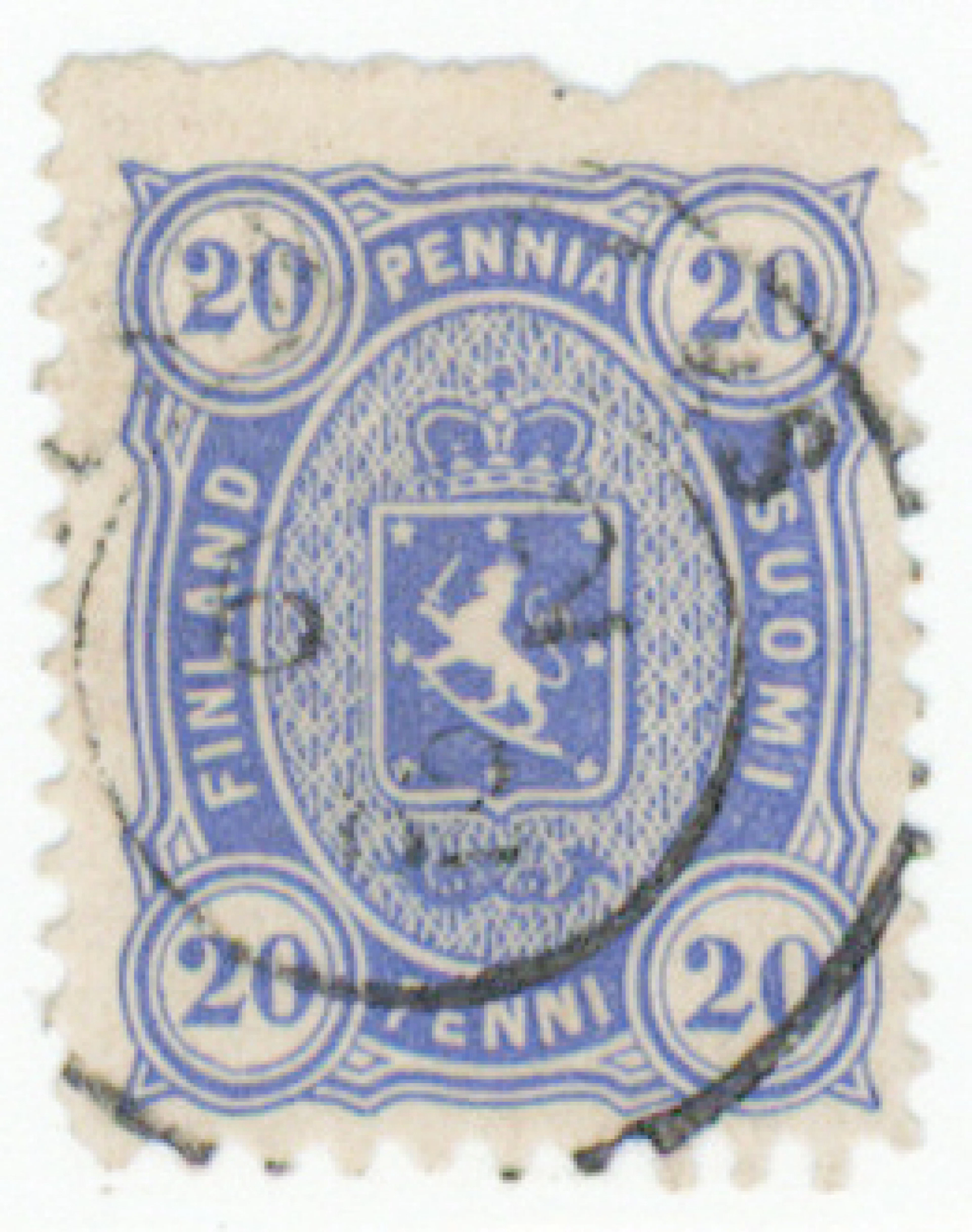 20 penni AB mixed perforation, IMPERFORATE at top! Beautiful Helsingfors
