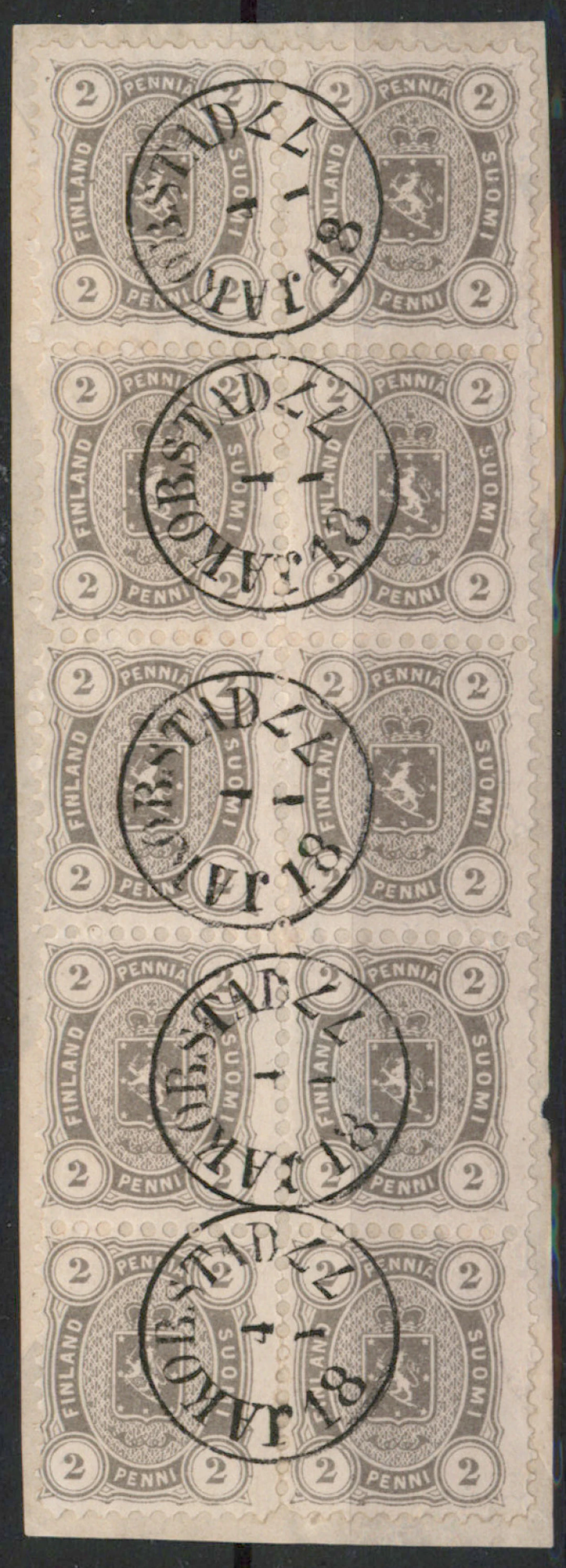 2 penni brownish gray perforation 11, magnificent block of 10 stamps
