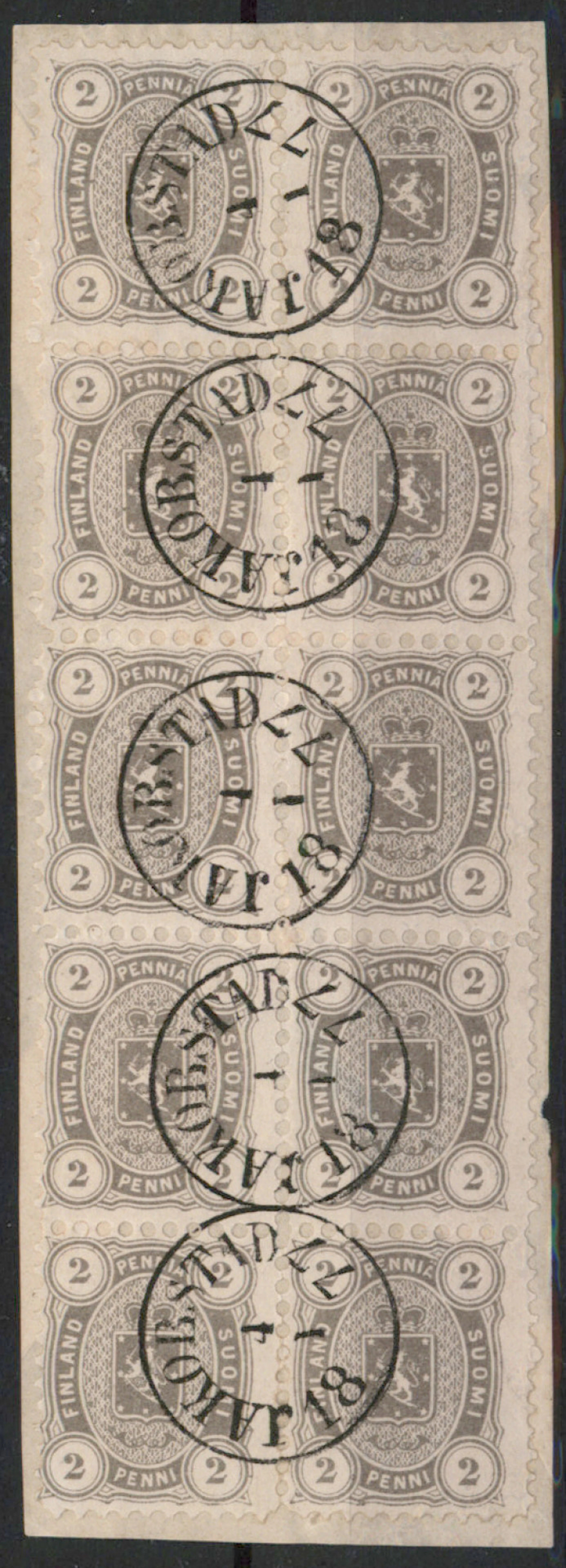 2 penni brownish gray perforation 11, magnificent block of 10 stamps