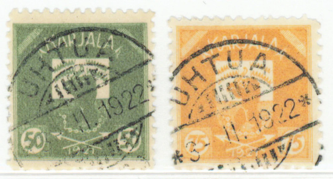 50 penni and 75 penni (with some small thin) very fine used Uhtua 1922