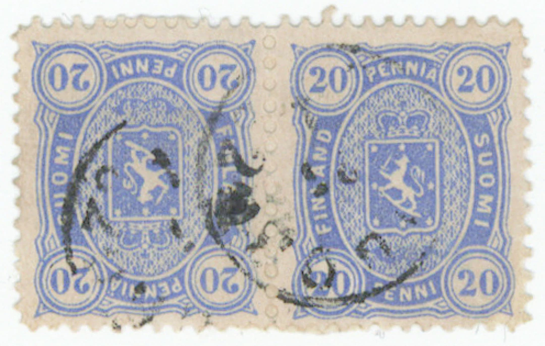 20 penni blue magnificent TÊTE-BÊCHE PAIR, plate positions 53 (tête-bêche)