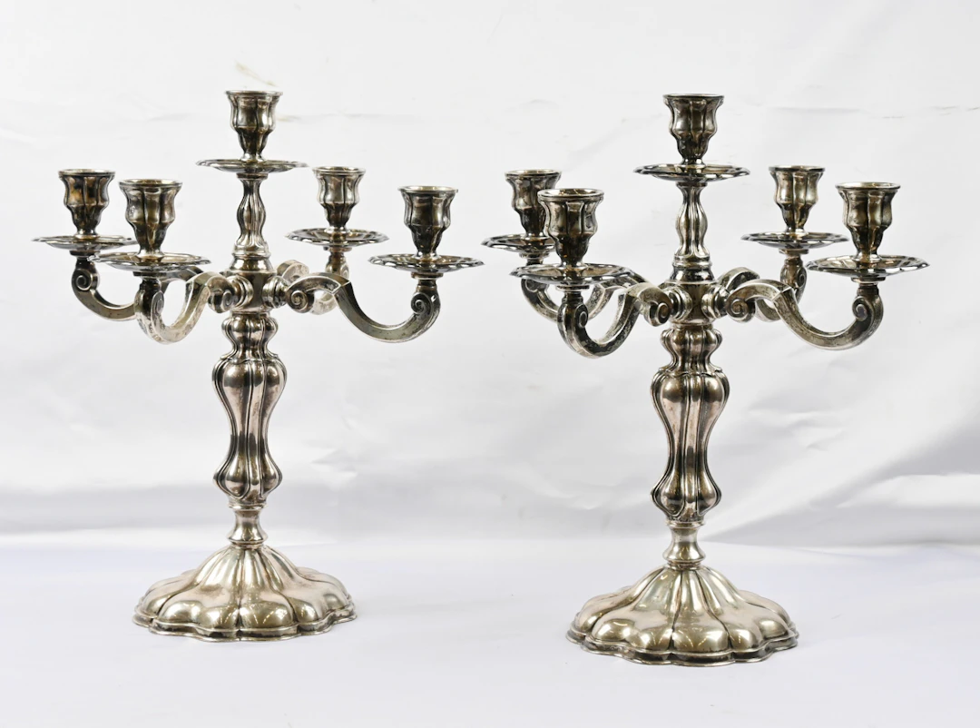Five-branched candlestick, height ca. 38 cm, diameter 36 cm. Two striking