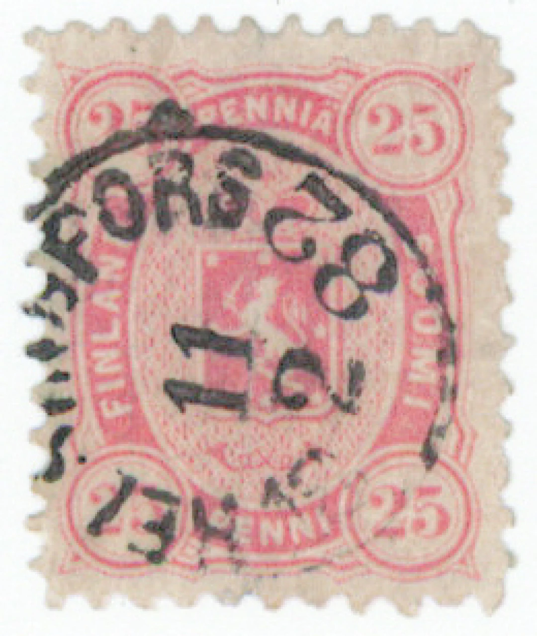 25 penni aniline-red, beautiful cancellation Helsingfors 11.2.1882