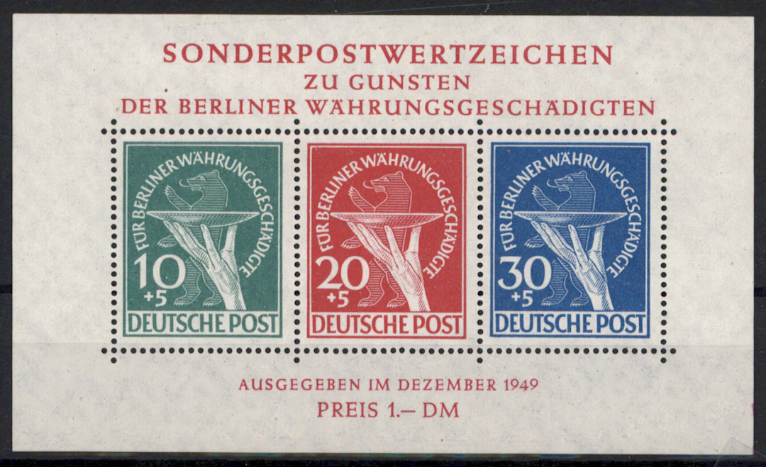 1949 Währungs Mi BL1, mint * miniature sheet.