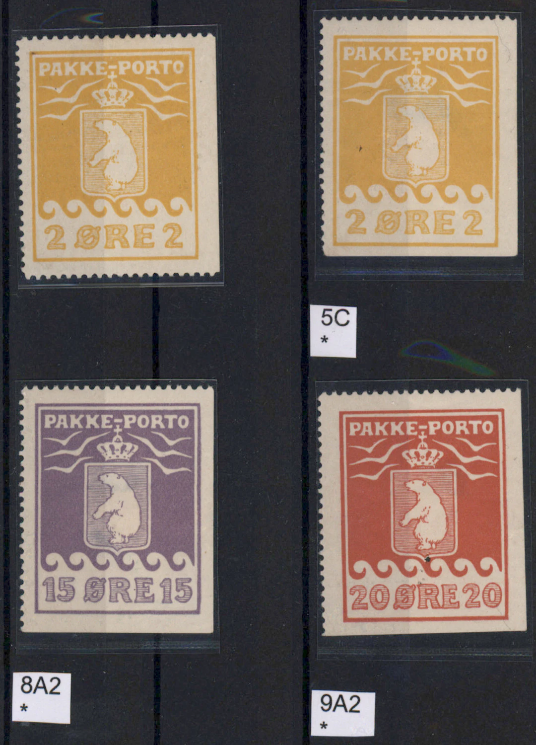 Parcel stamps, small selection of four mint * stamps, AFA 5B, 5C, 8A2, 9A2.
