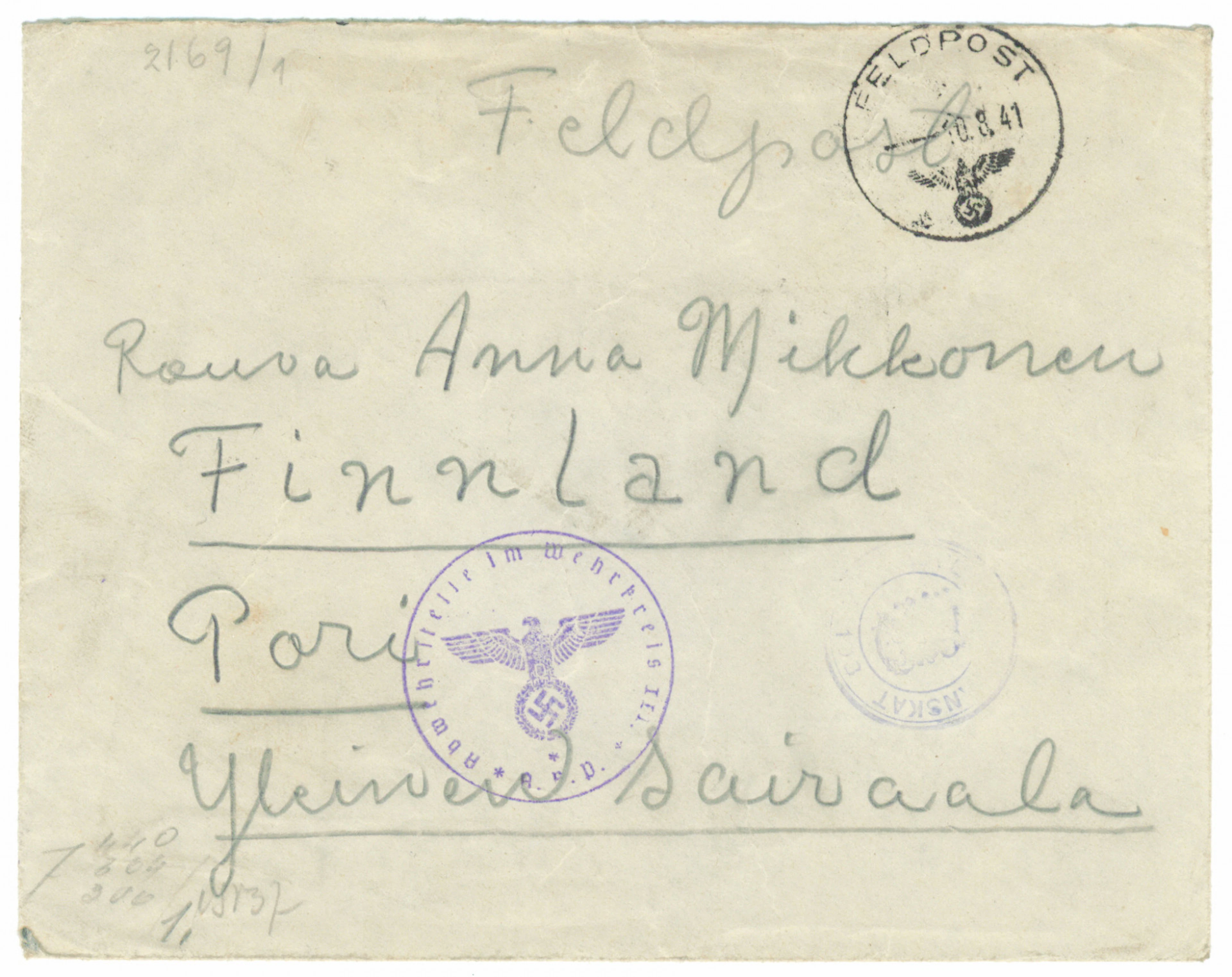 SS volunteer mail: letter from a man in the Division to Finland 10.8.1941