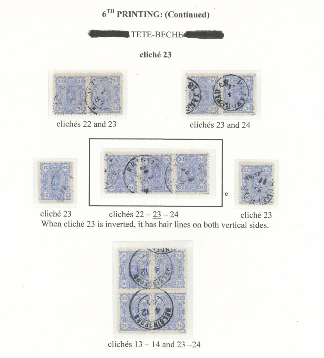 20 penni ultramarine magnificent TÊTE-BÊCHE STRIP OF THREE, plate