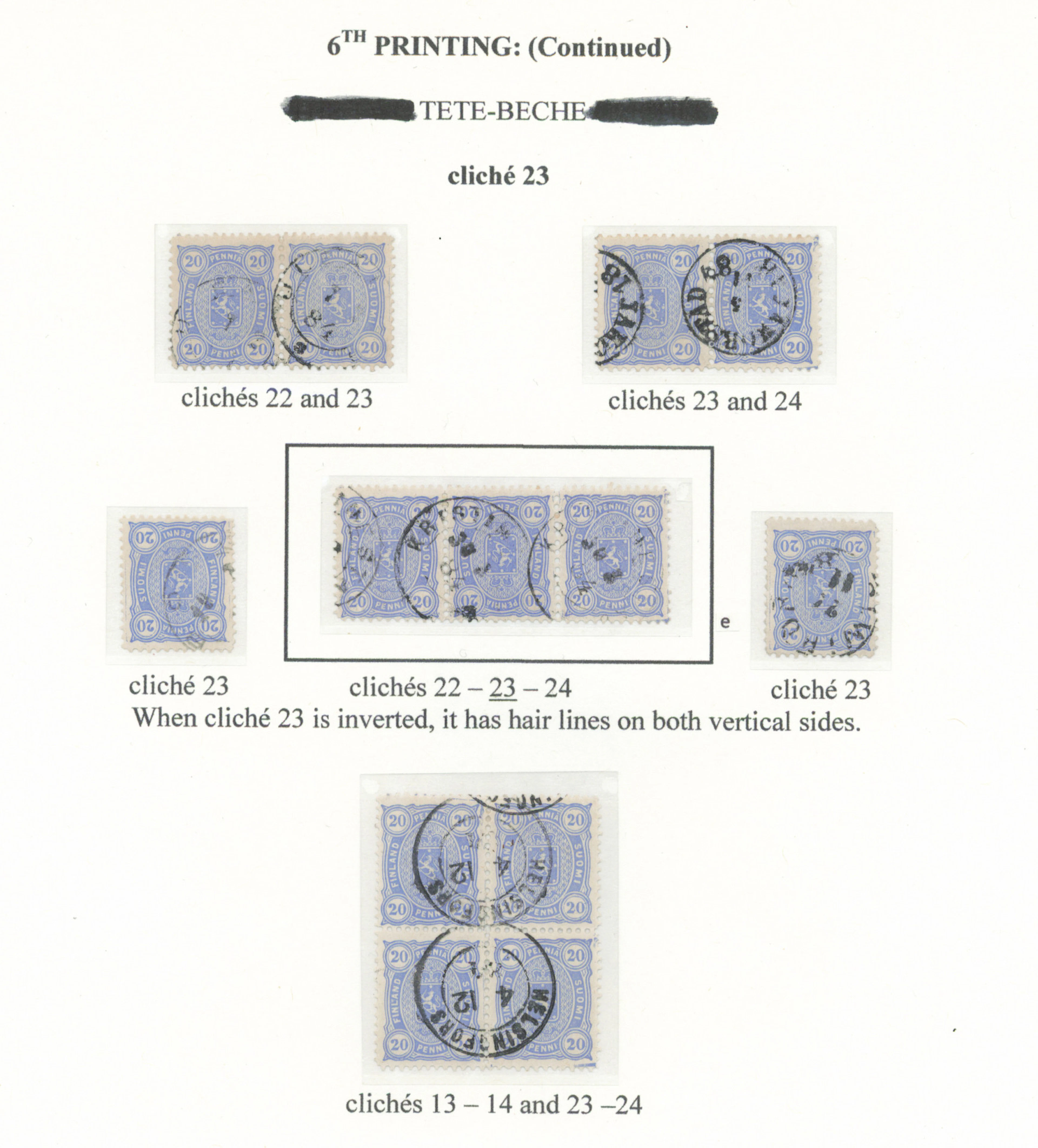 20 penni ultramarine magnificent TÊTE-BÊCHE STRIP OF THREE, plate