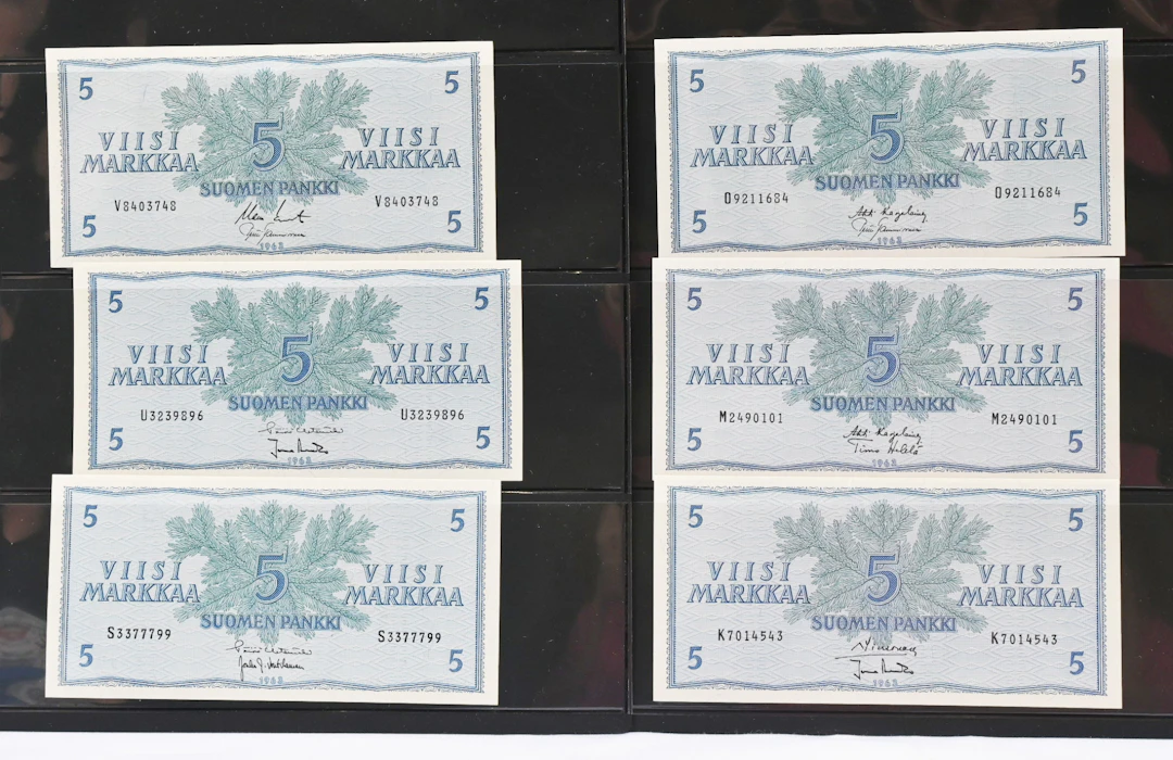 1963 5 markka 17 pieces, series K M O P Q R S U V X Y Z Ä Ö AA AB