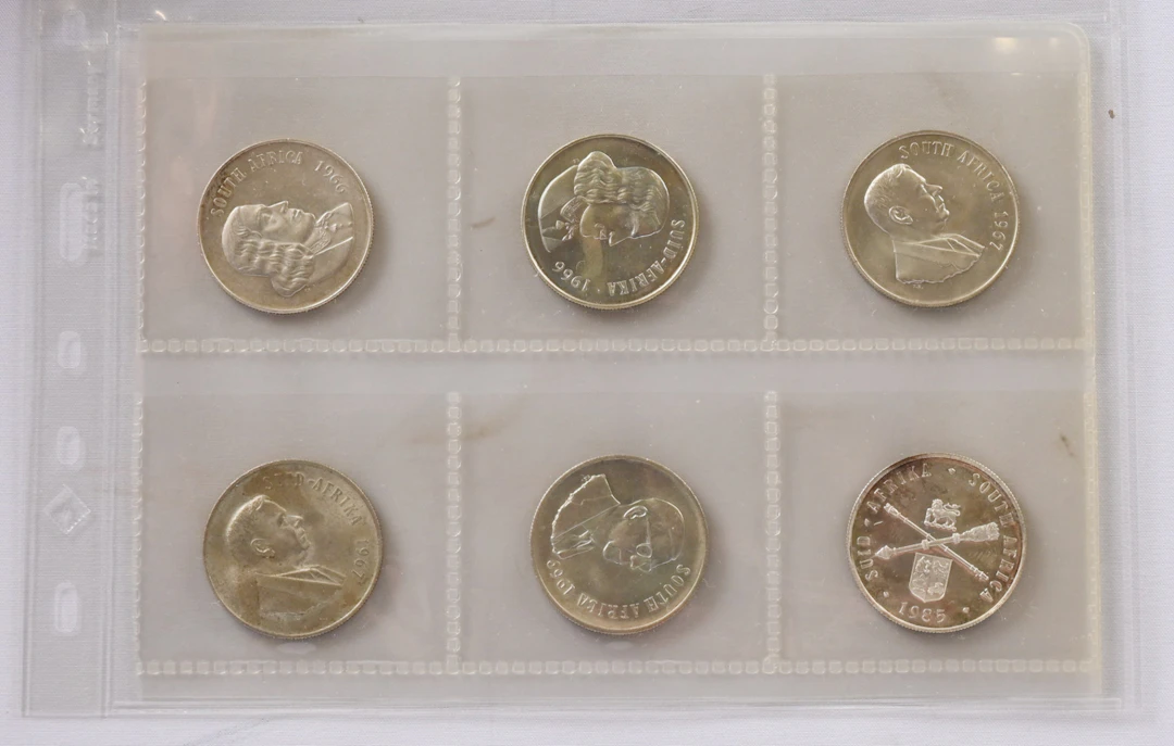South Africa 1966 - 1985 1 Rand silver, six fine, including eg. 1985