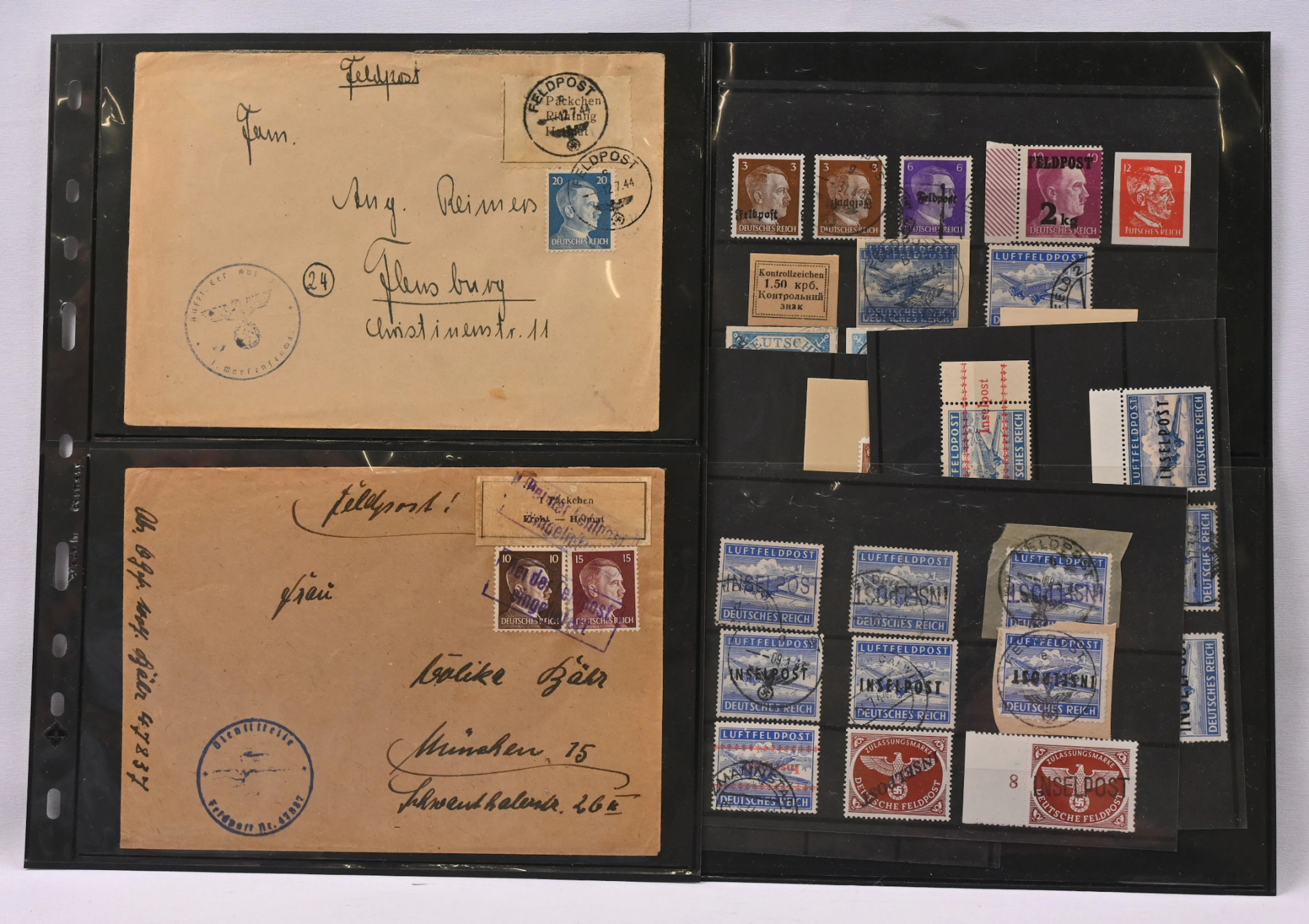 Fine selection of FORGERIES of German field post stamps on six stockcards.