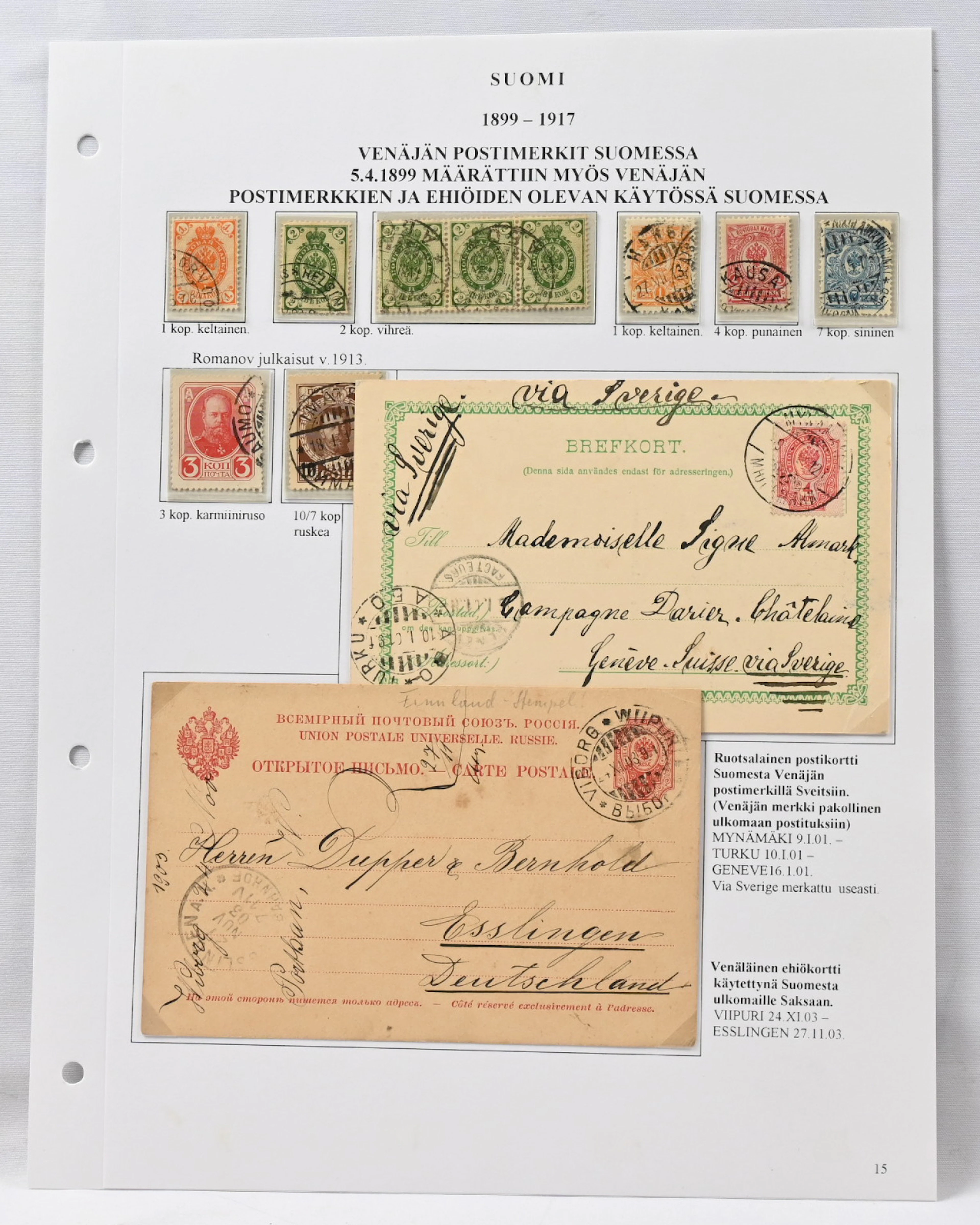 Russian stamps used in Finland, small selection of collection material