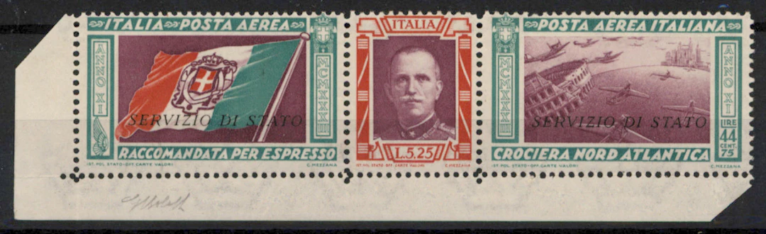 1933 official stamp 5.25 L + 44.75 L with ”Servizio de Stato” overprint