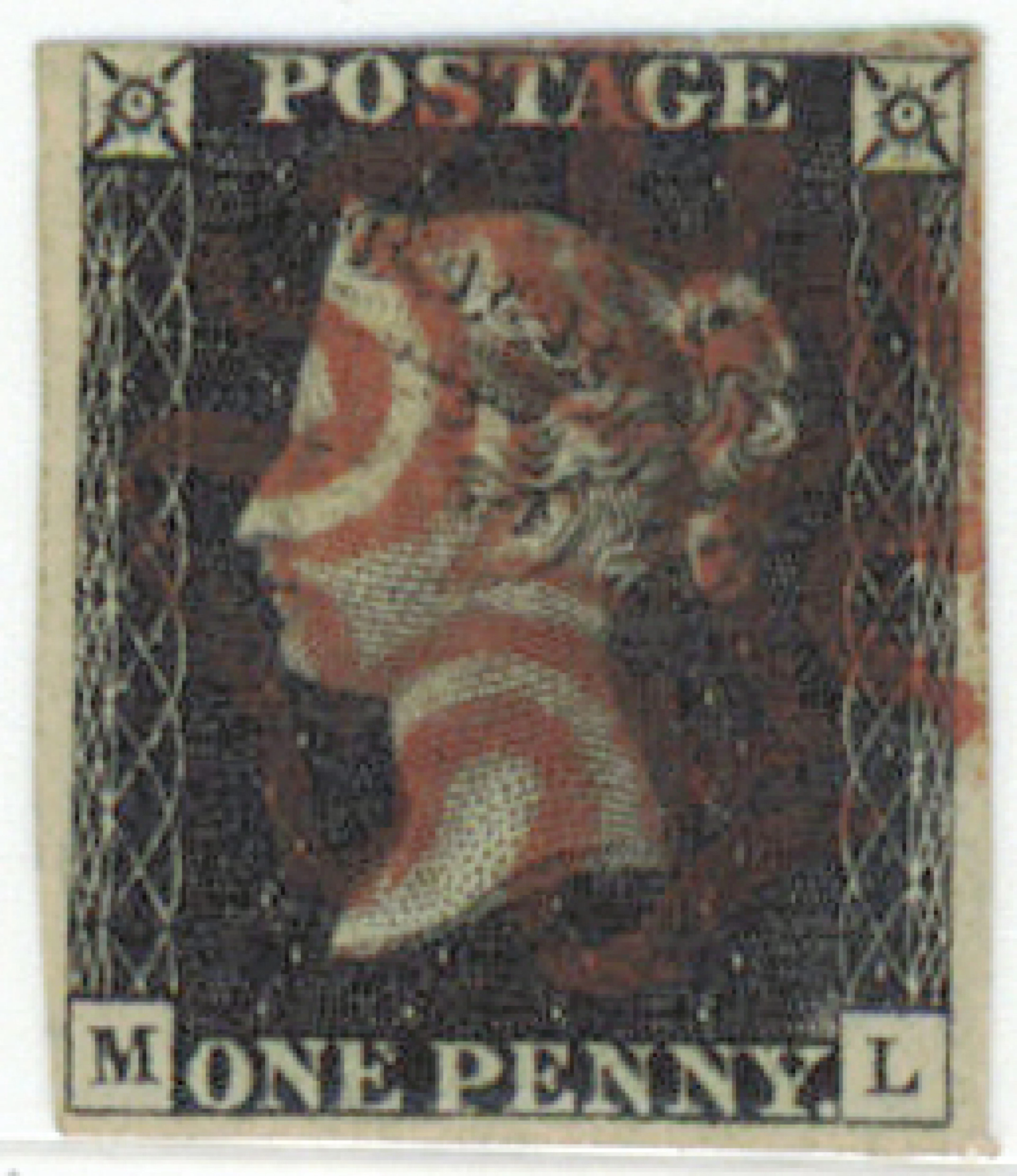 1840 Penny Black Mi 1, used stamp, margins intact, narrow at upper left