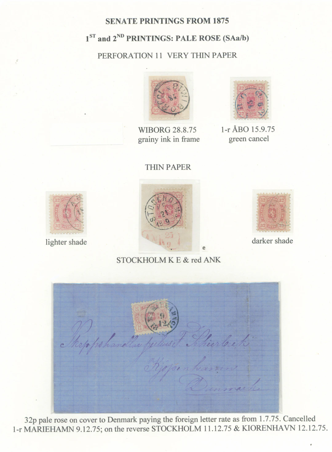 32 penni collection page of five pale rose stamps from the 1st and