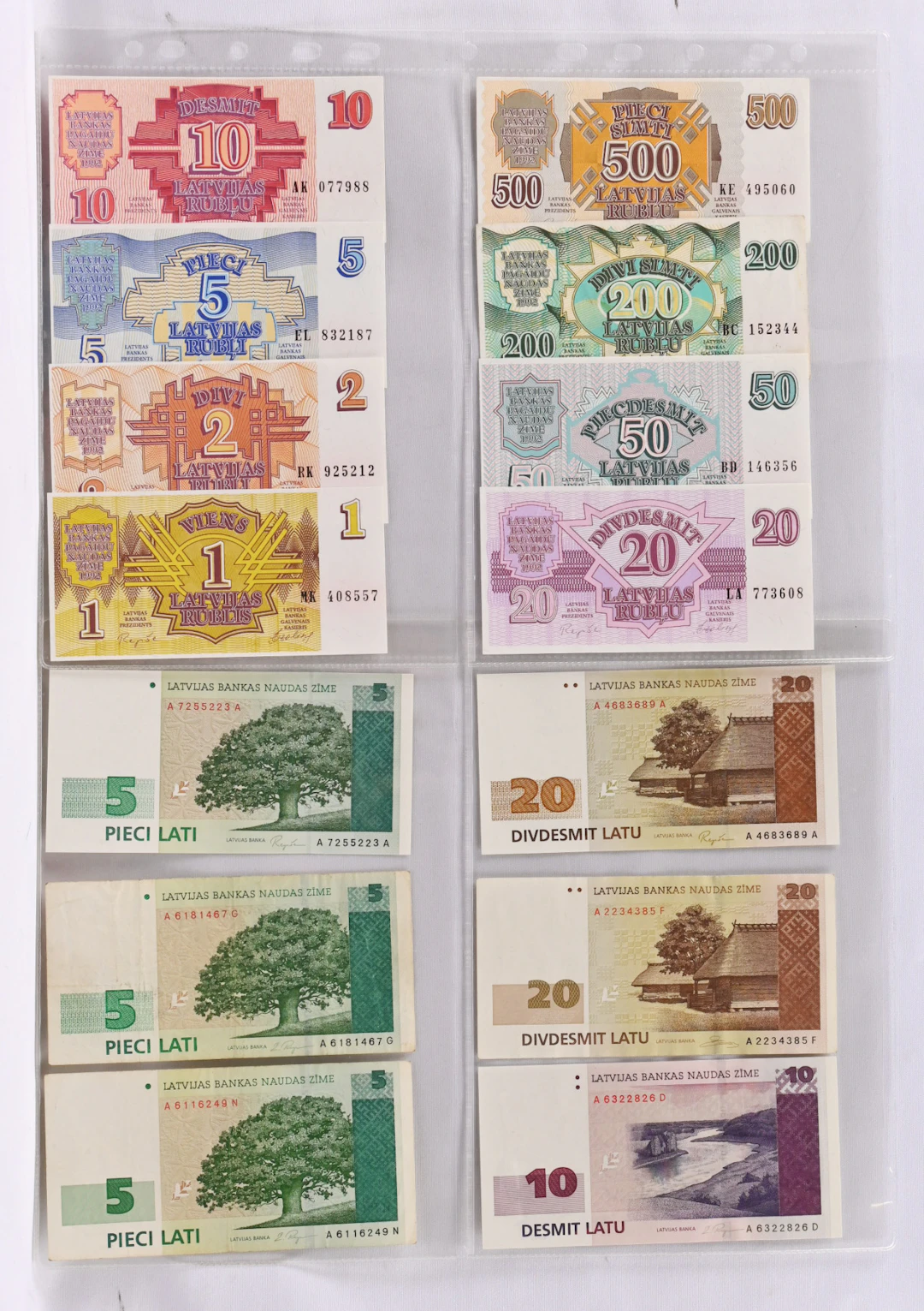 Latvia fine selection of banknotes of the new republic. 1992 1 rouble