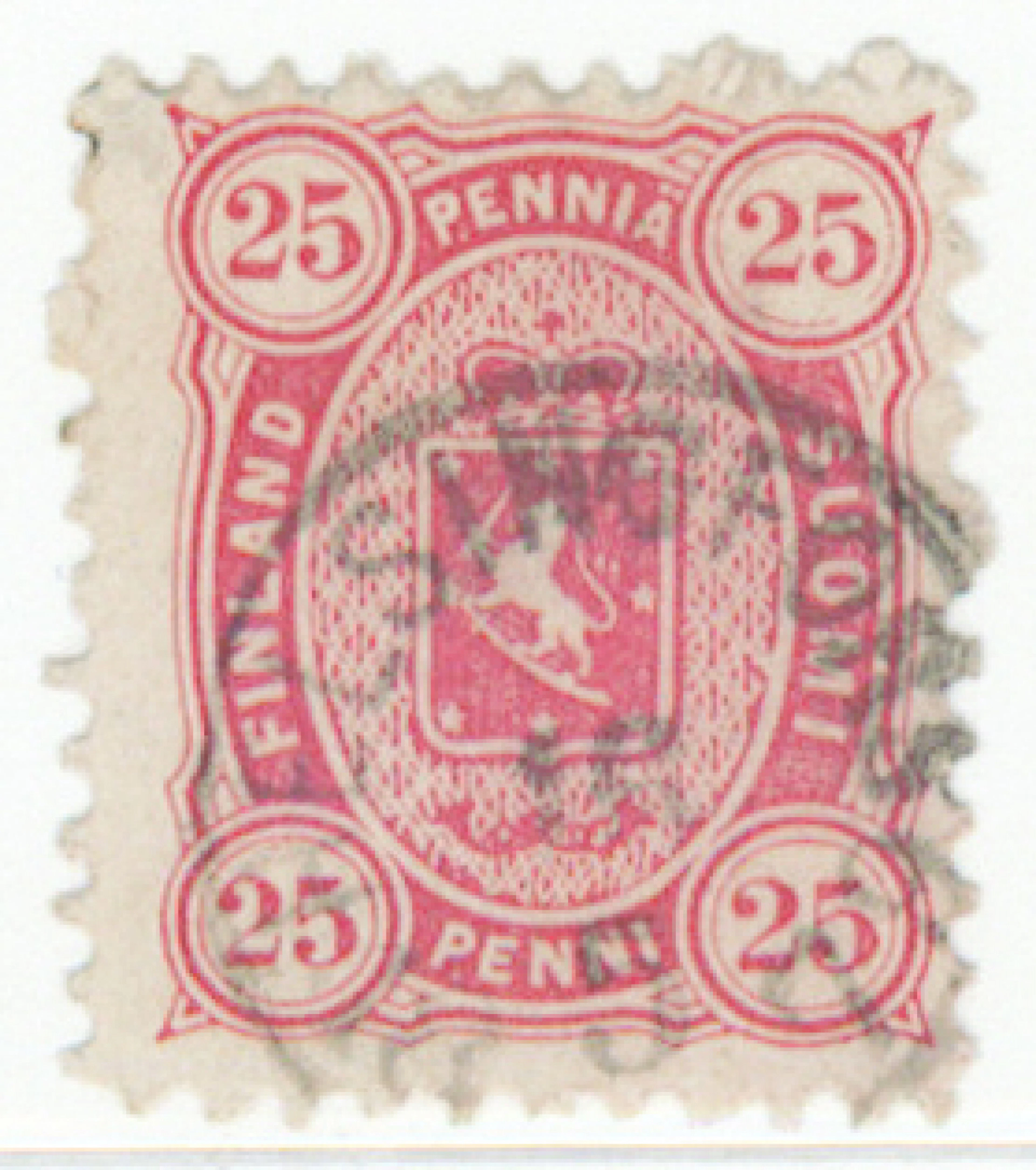 25 penni reddish carmine, beautiful Helsingfors 16.5.1879. The earliest