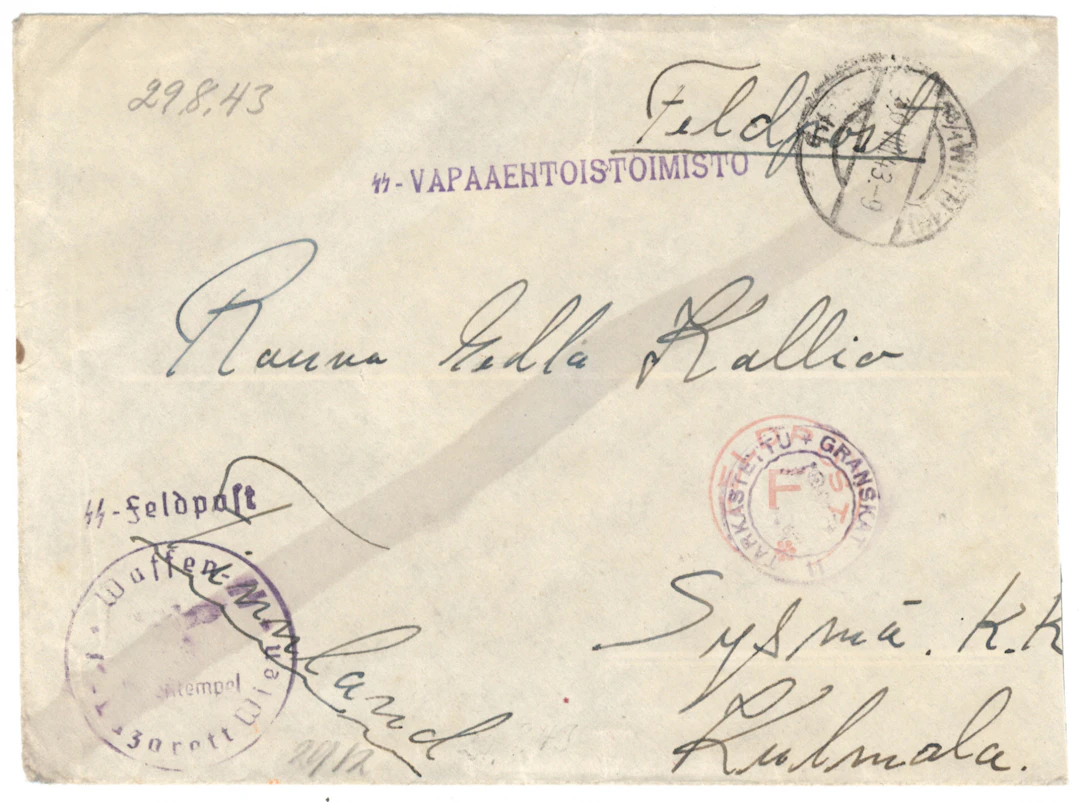 SS volunteer mail: letter from a man in the battalion to Finland 30.8.1943