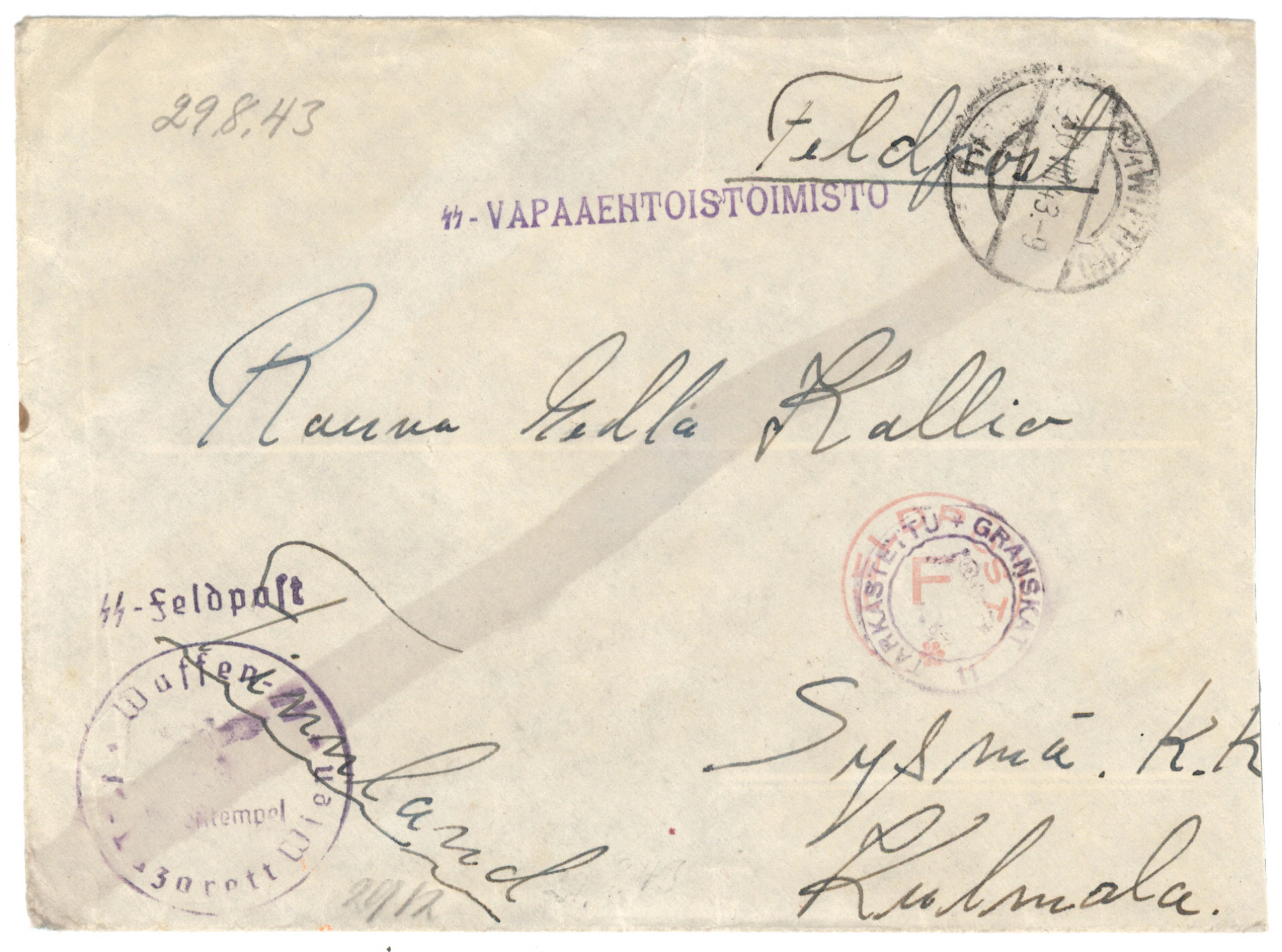 SS volunteer mail: letter from a man in the battalion to Finland 30.8.1943