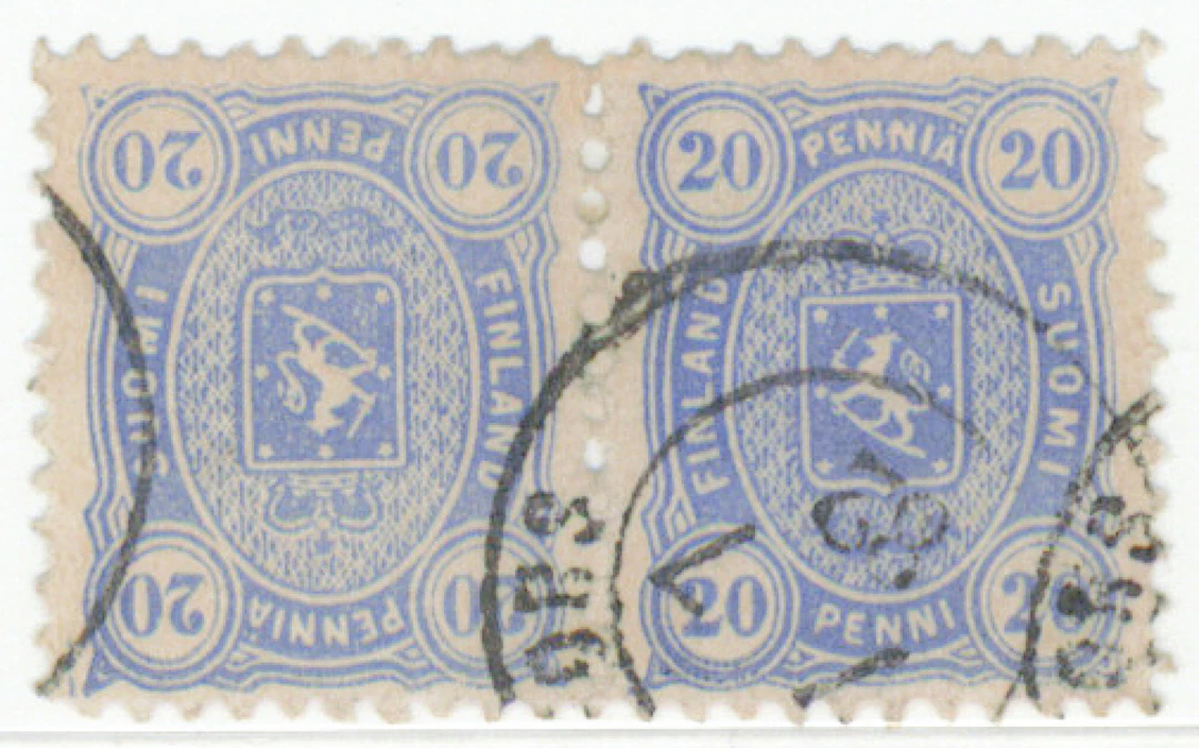 20 penni blue magnificent TÊTE-BÊCHE PAIR, plate positions 93 (tête-bêche)