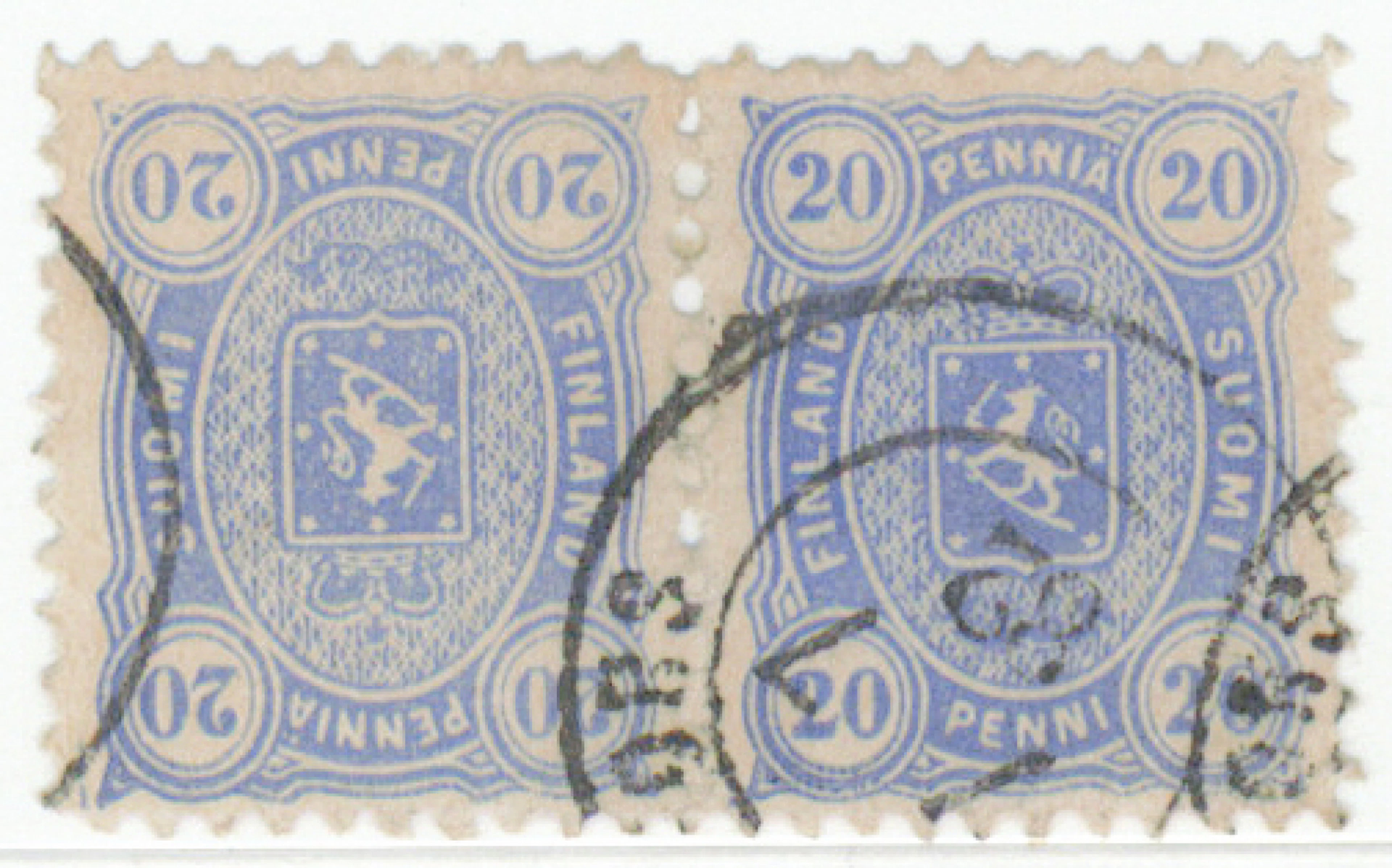 20 penni blue magnificent TÊTE-BÊCHE PAIR, plate positions 93 (tête-bêche)
